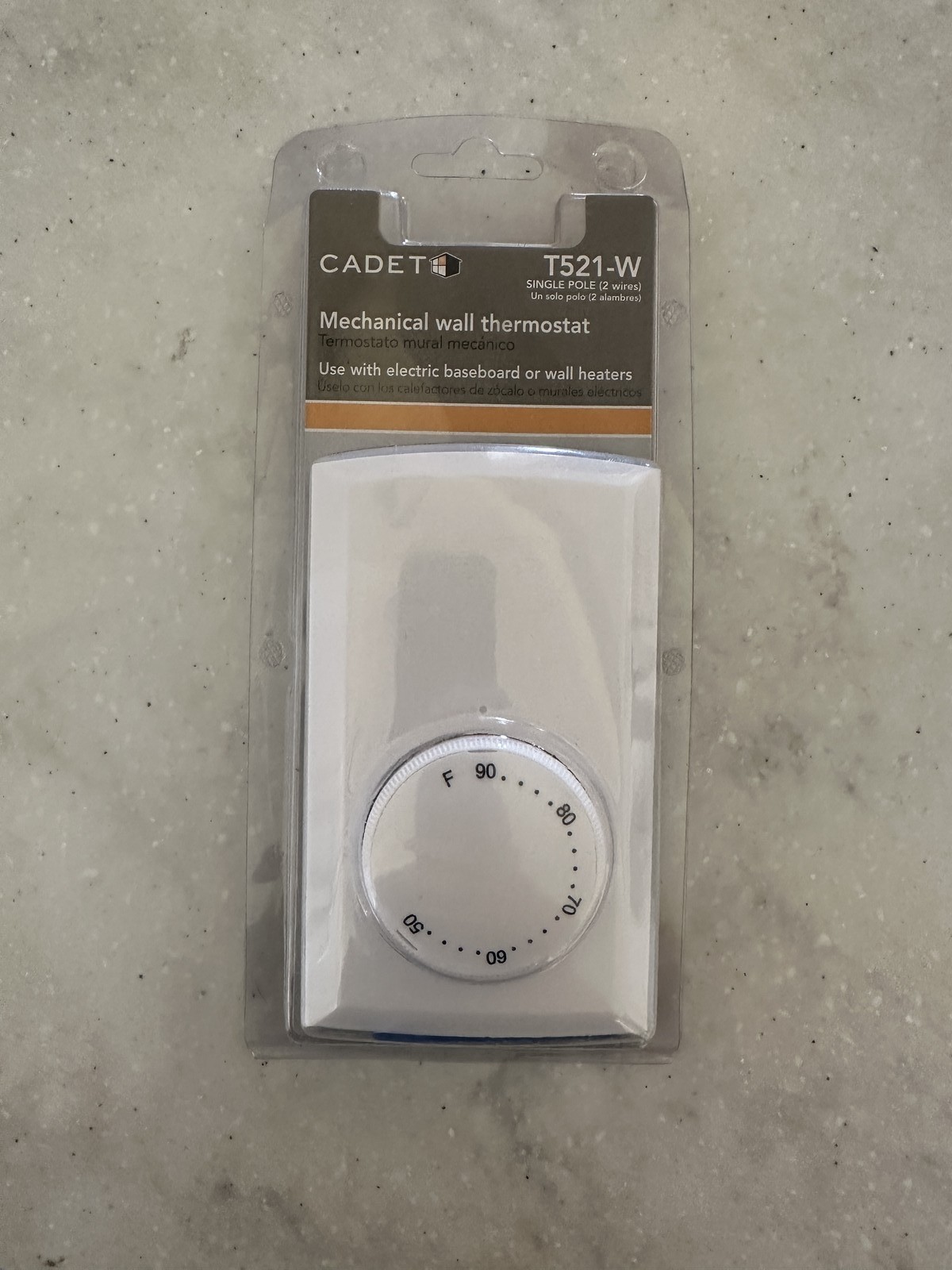 Cadet T521-W Single Pole Mechanical Wall Thermostat for Electric Heaters NEW