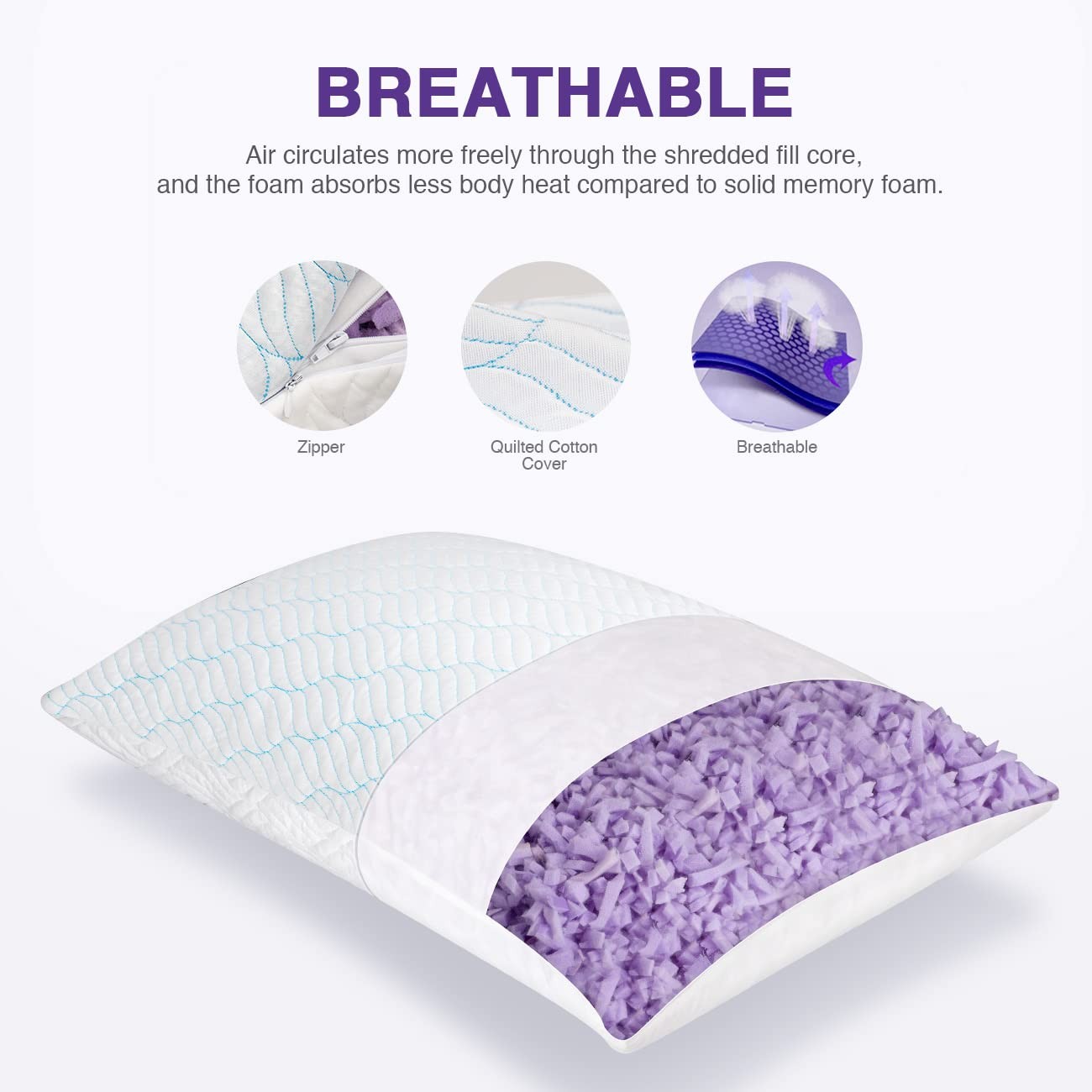 Cooling Shredded Memory Foam Pillows for Sleeping Cool Cold Pillow Standard S...
