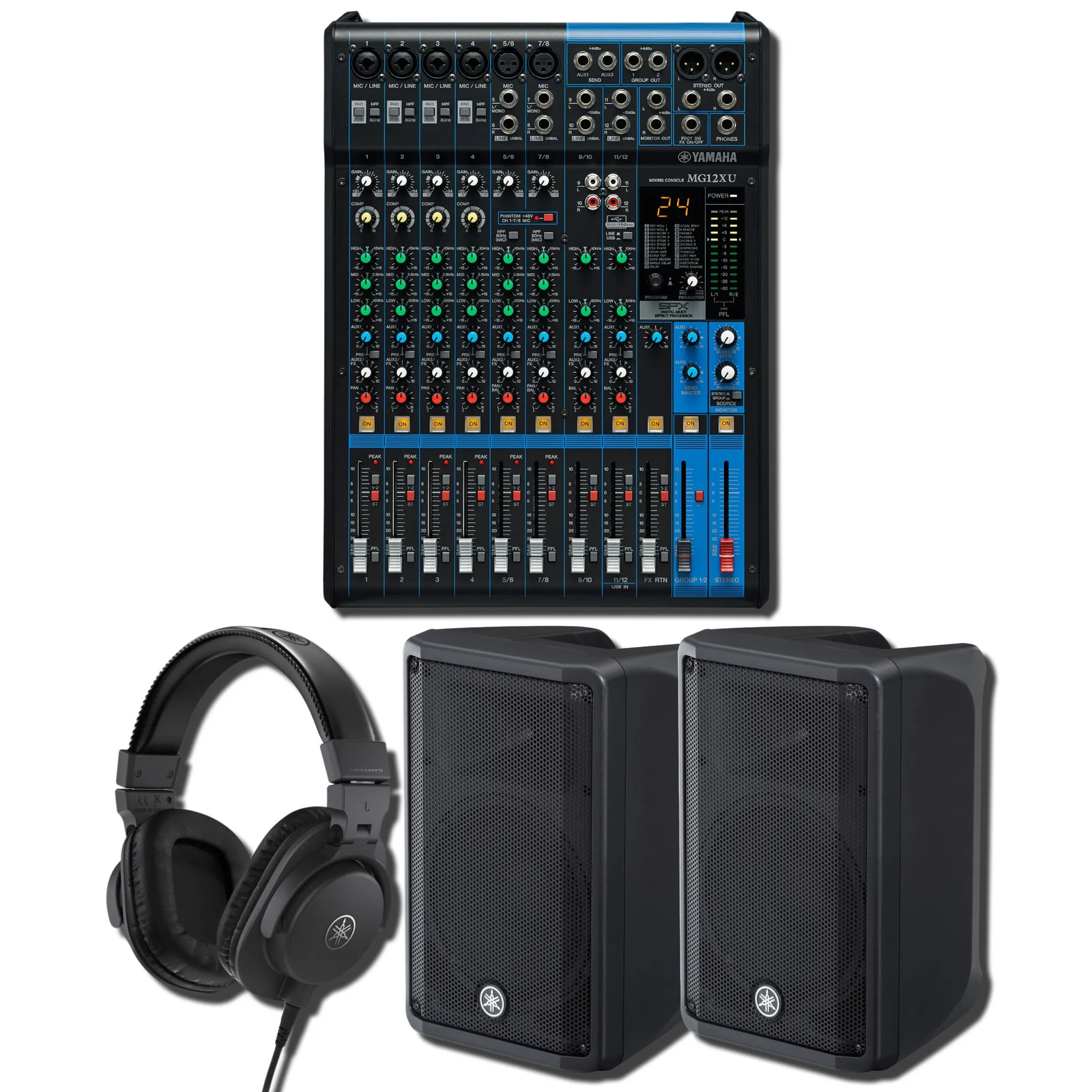 Yamaha MG12XU 12-Ch USB Mixer w/ 2x DBR10 700W Speakers & HPH-MT5 Headphones