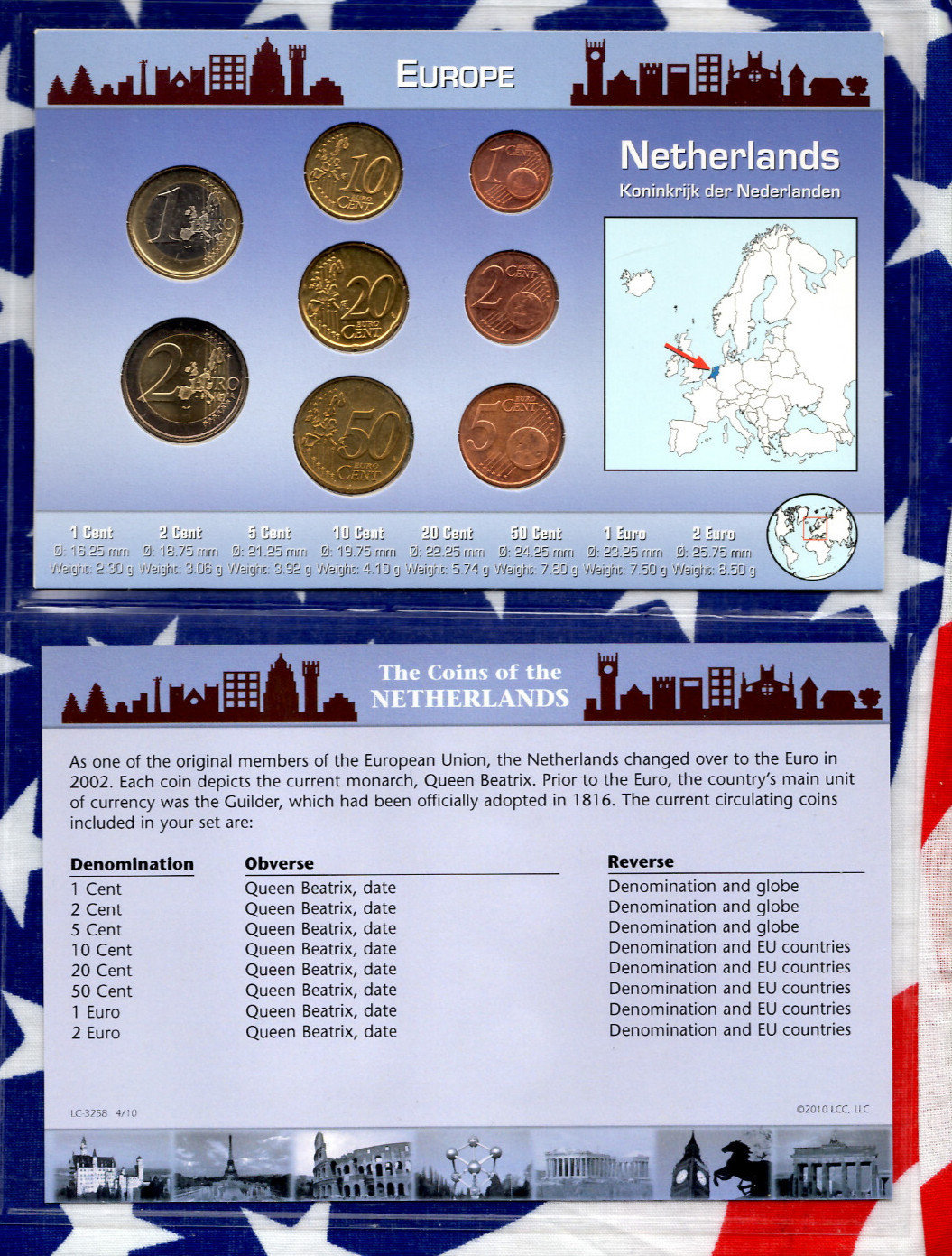 Littleton World Coin Set Netherlands w/c UNC 1,2 Euro 50,20,105,2,1 Cents 2003