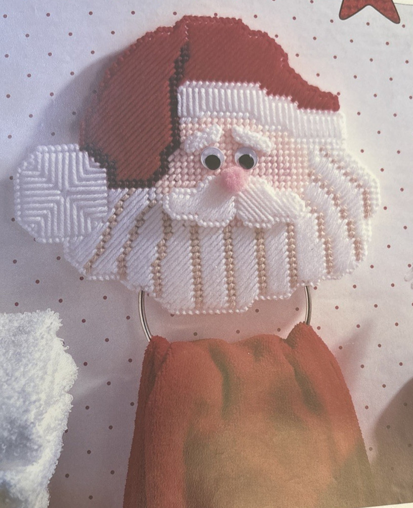 Vtg Rare SANTA CLAUS TOWEL HOLDER Needlepoint 1998 Pattern