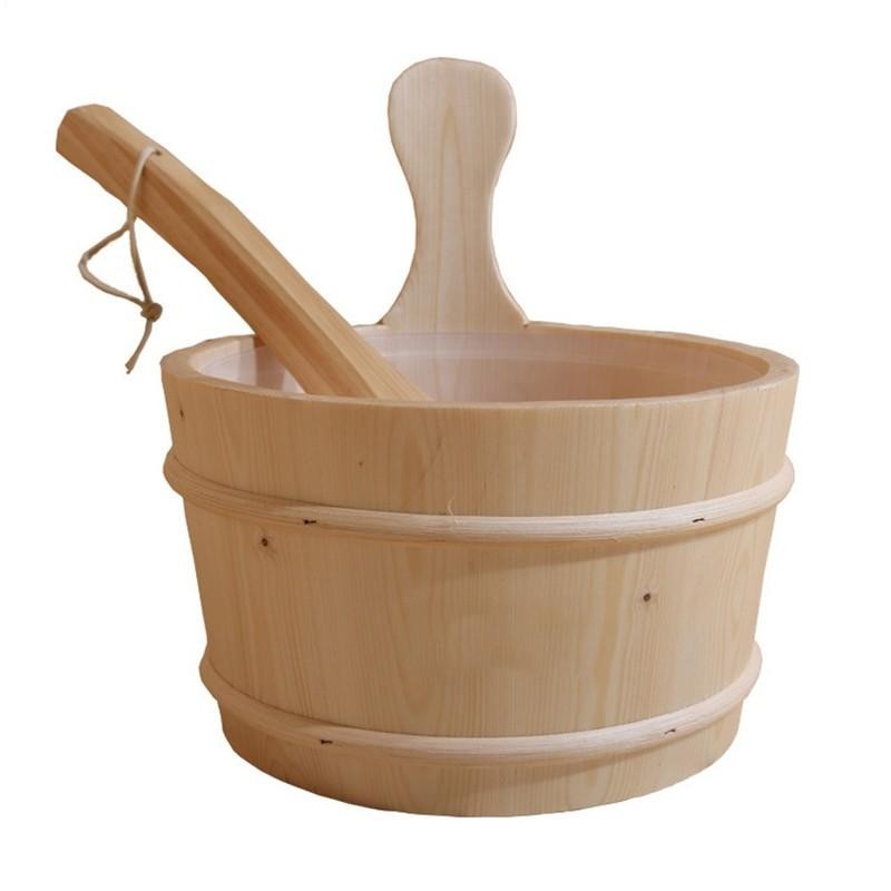 Sauna Bucket Cedar Wooden Bucket and Ladle Kit 4L Wooden Bucket