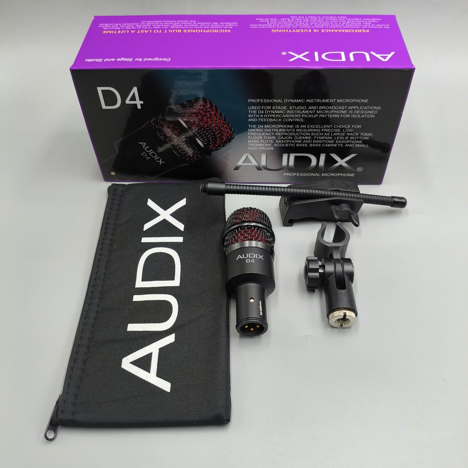 1 pack Audix D4 Hypercardioid Dynamic Instrument Microphone Bundle New