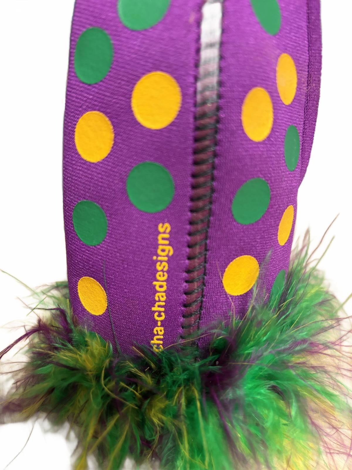 Mardi Gras Purple Polka Dot Bottle Cooler with Feather Trim