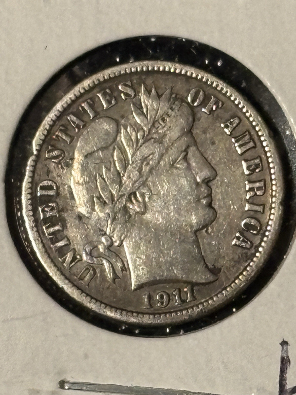 1911-D Barber Dime       Nice Upper Grade Details-Rim Chip Obverse Item 4A