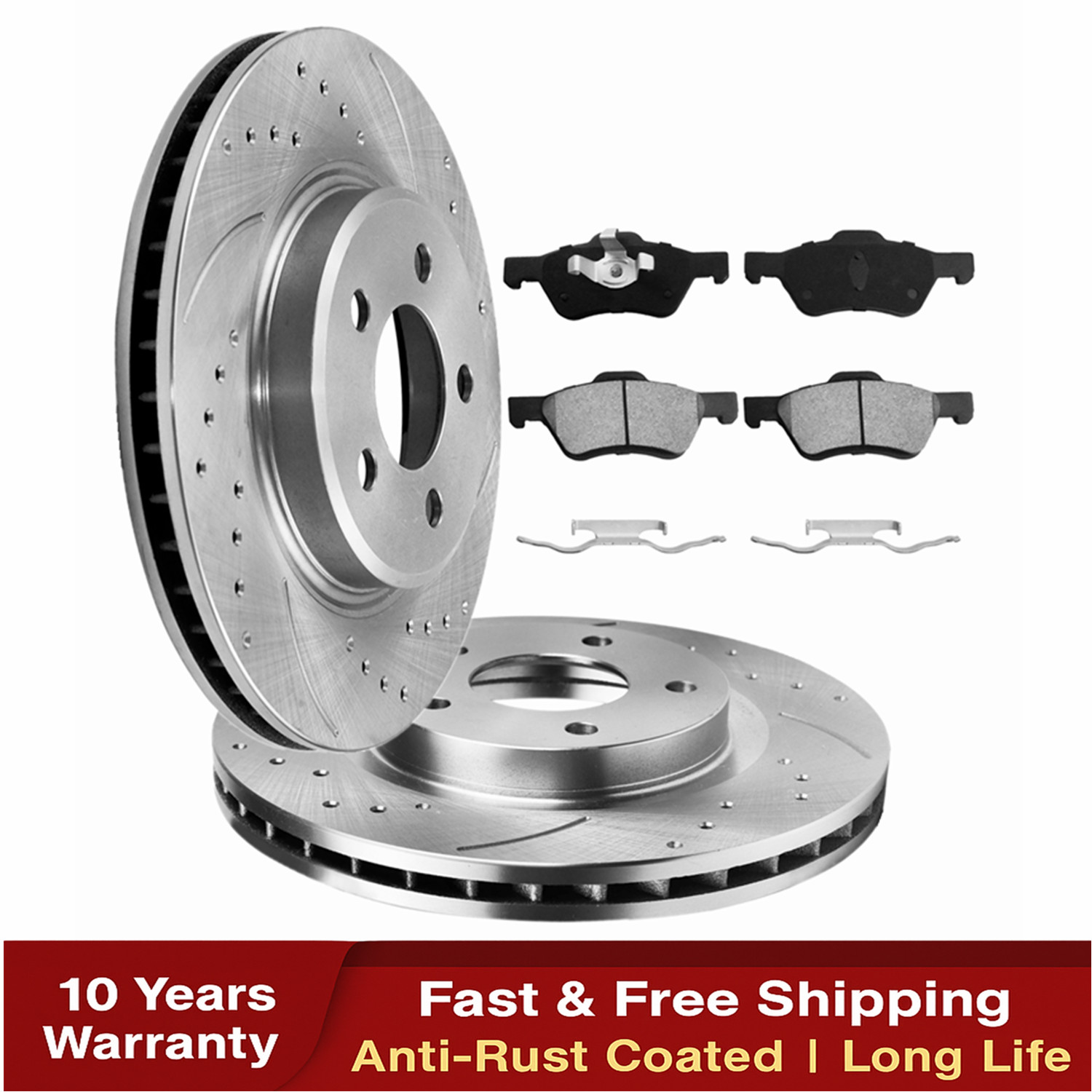 Front Drilled Rotors Brake Pad Kit for Ford Escape Mazda Tribute Mercury Mariner