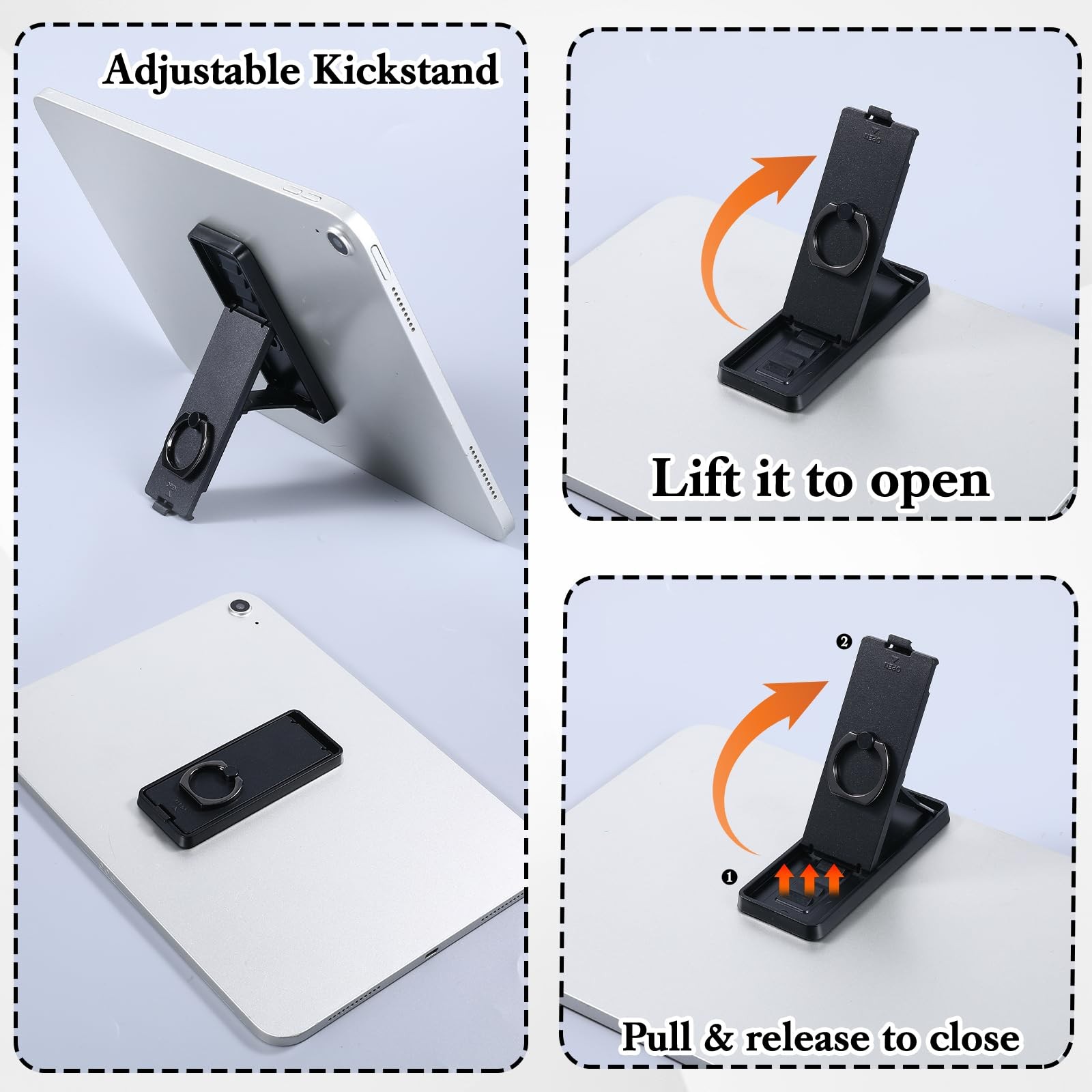 Ptwola Universal Tablet Ring Holder Black Stand Foldable Multi black