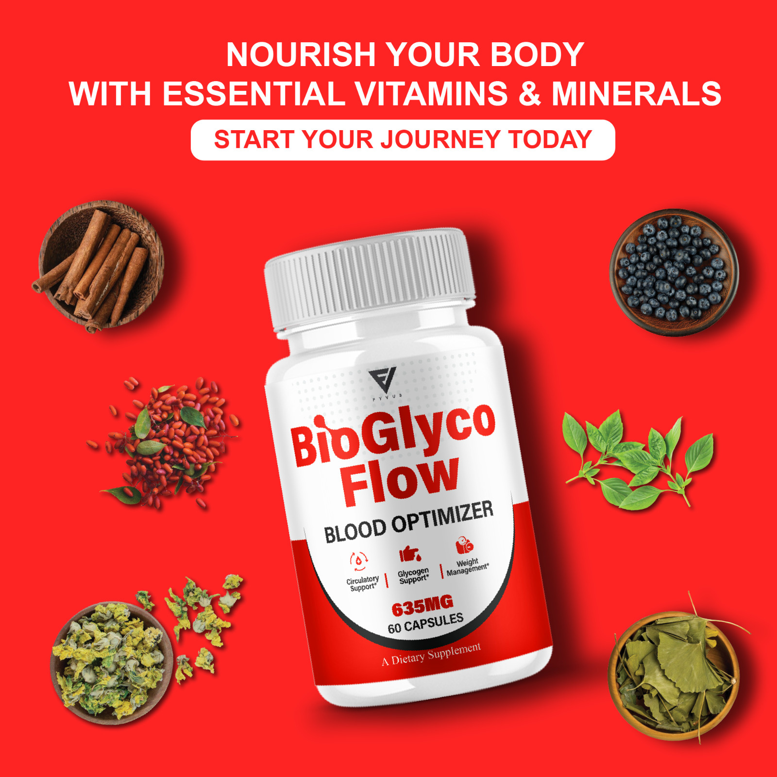 (5 Pack) BioGlyco Flow Blood Optimizer, BioGlyco Flow Supplement (300 Capsules)