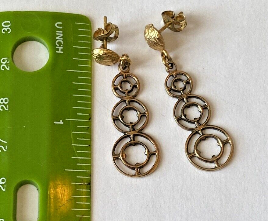 VTG GOLD TONE 3 HOOP DANGLE EARRINGS PIERCED