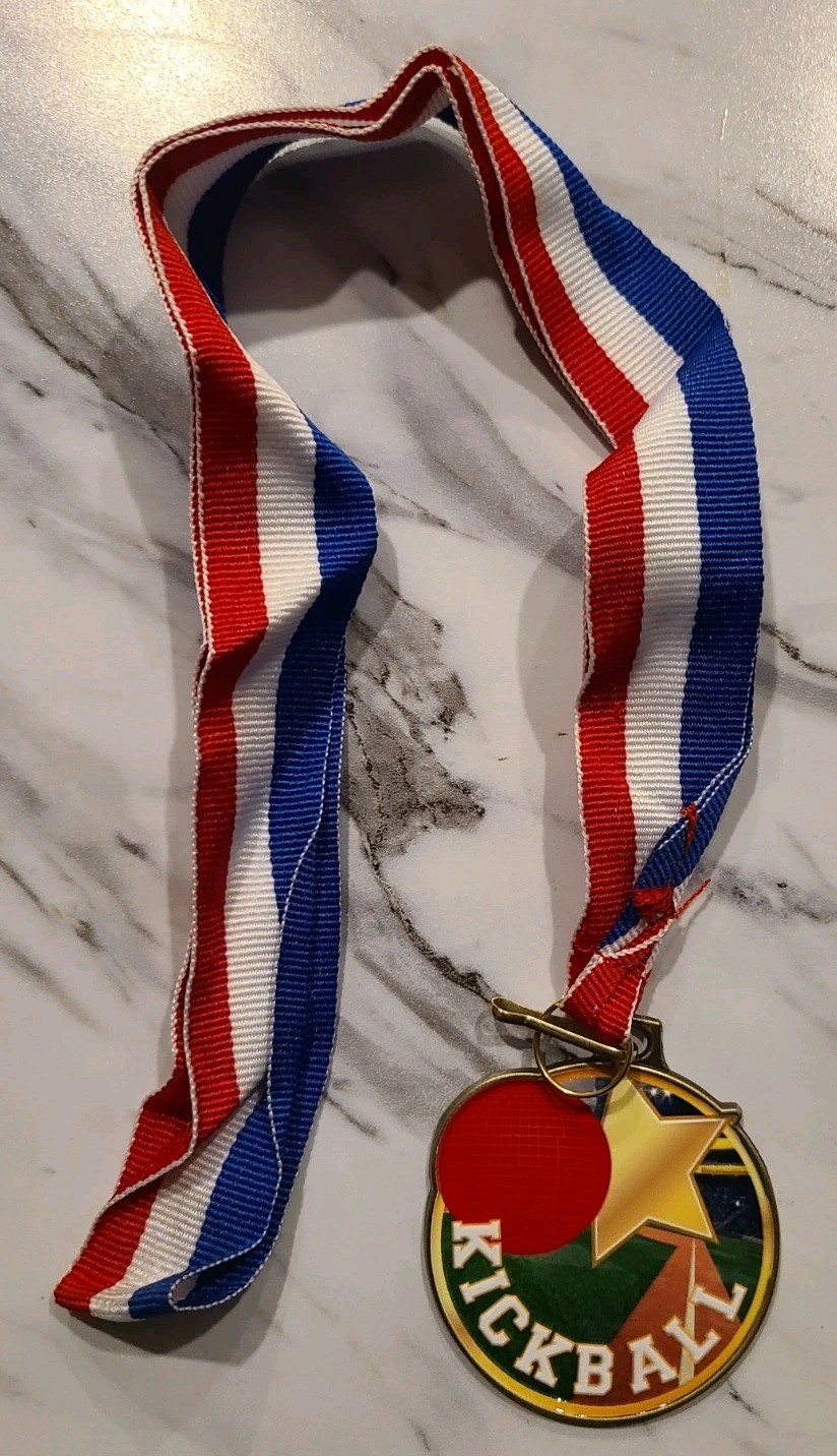 Kickball Medal  16" Ribbon Die Cast Metal - New