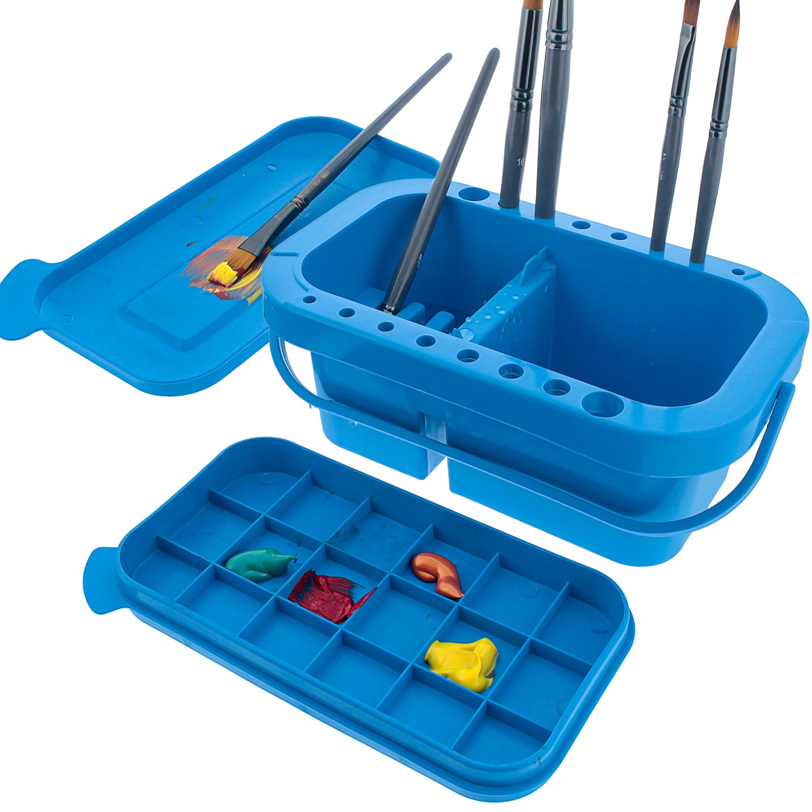 16 Hole Artist Paint Brush Washer Cleaner Holder, Clean Dry 18 Art Palette Wells