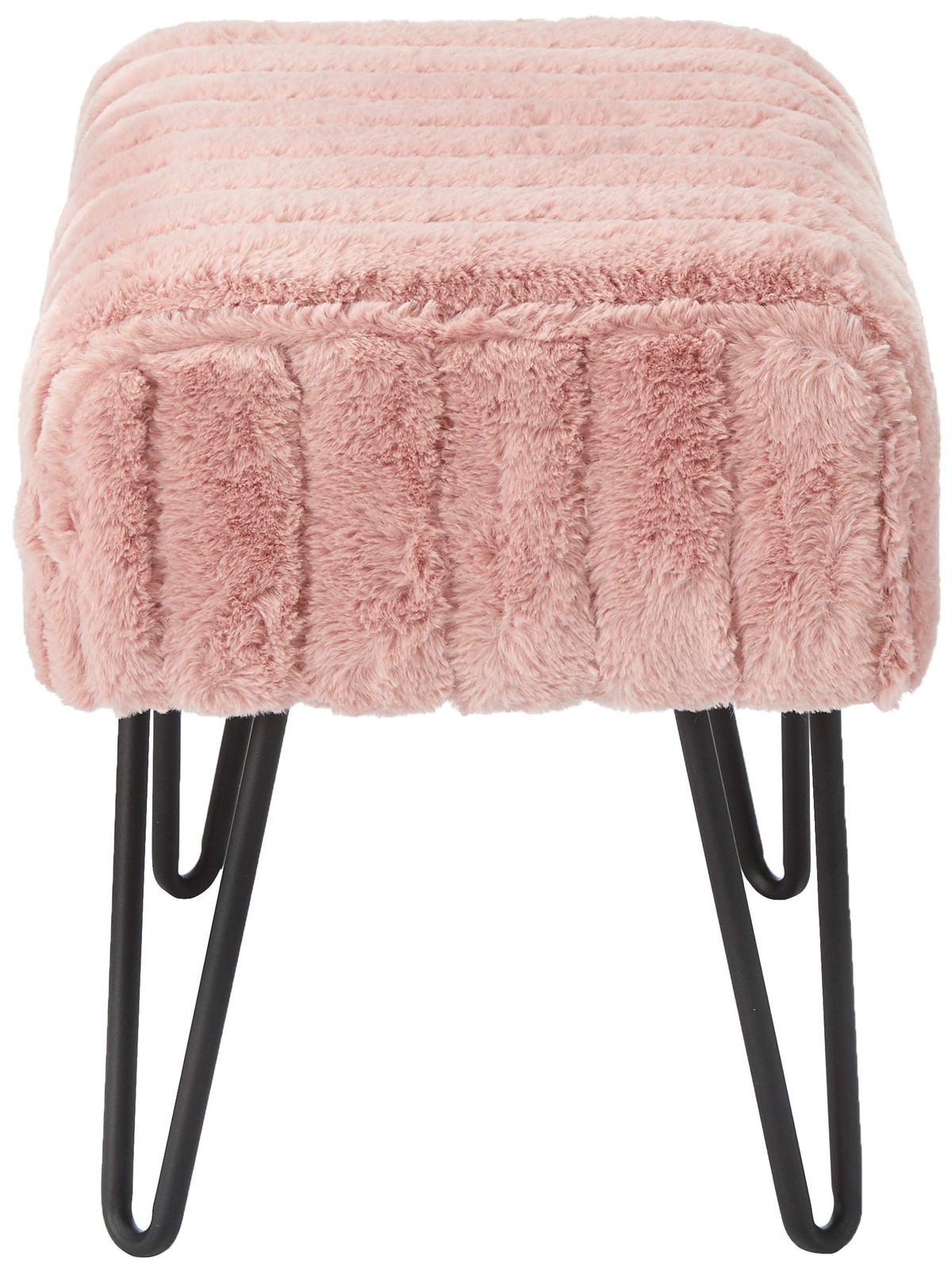 Super Mink Faux Fur Pink Ottoman Bench, 19" x 13" x 17", Rose Smoke, Living R...