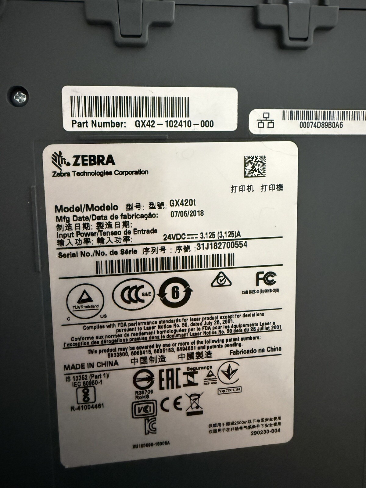 Zebra GX420t Thermal Label Printer