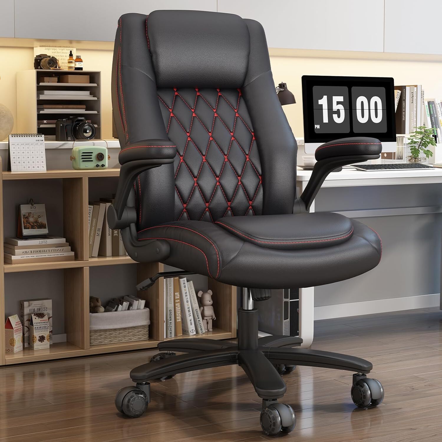 High Back Executive Office Chair PU Leather Computer Desk Chair Rubber Wheels