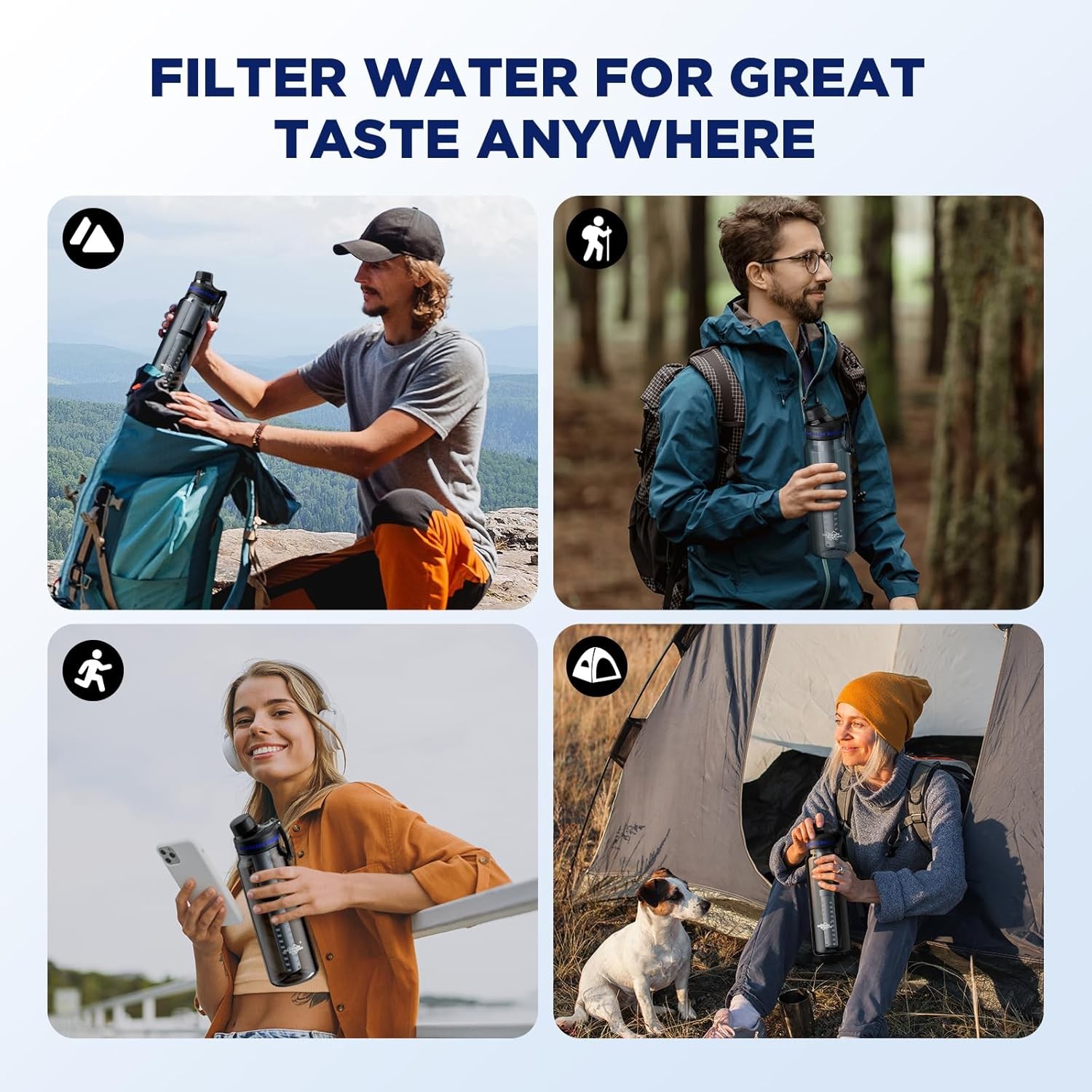 Outdoor Premium Leak Proof Filtered Water Bottle with Straw for Hiking, Camping