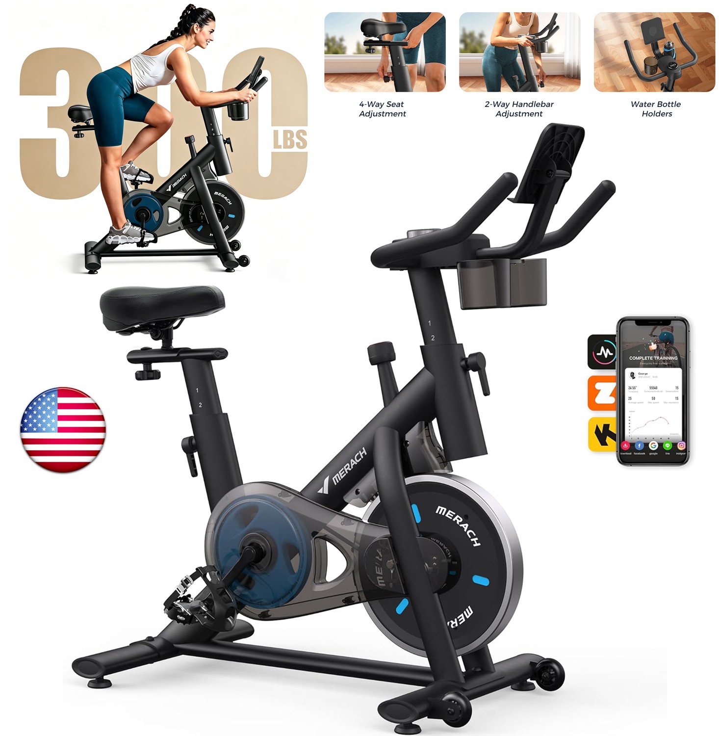 MERACH S26 Home Exercise Bike Quiet Stationary Fitness Bicycle Workout Fullbody