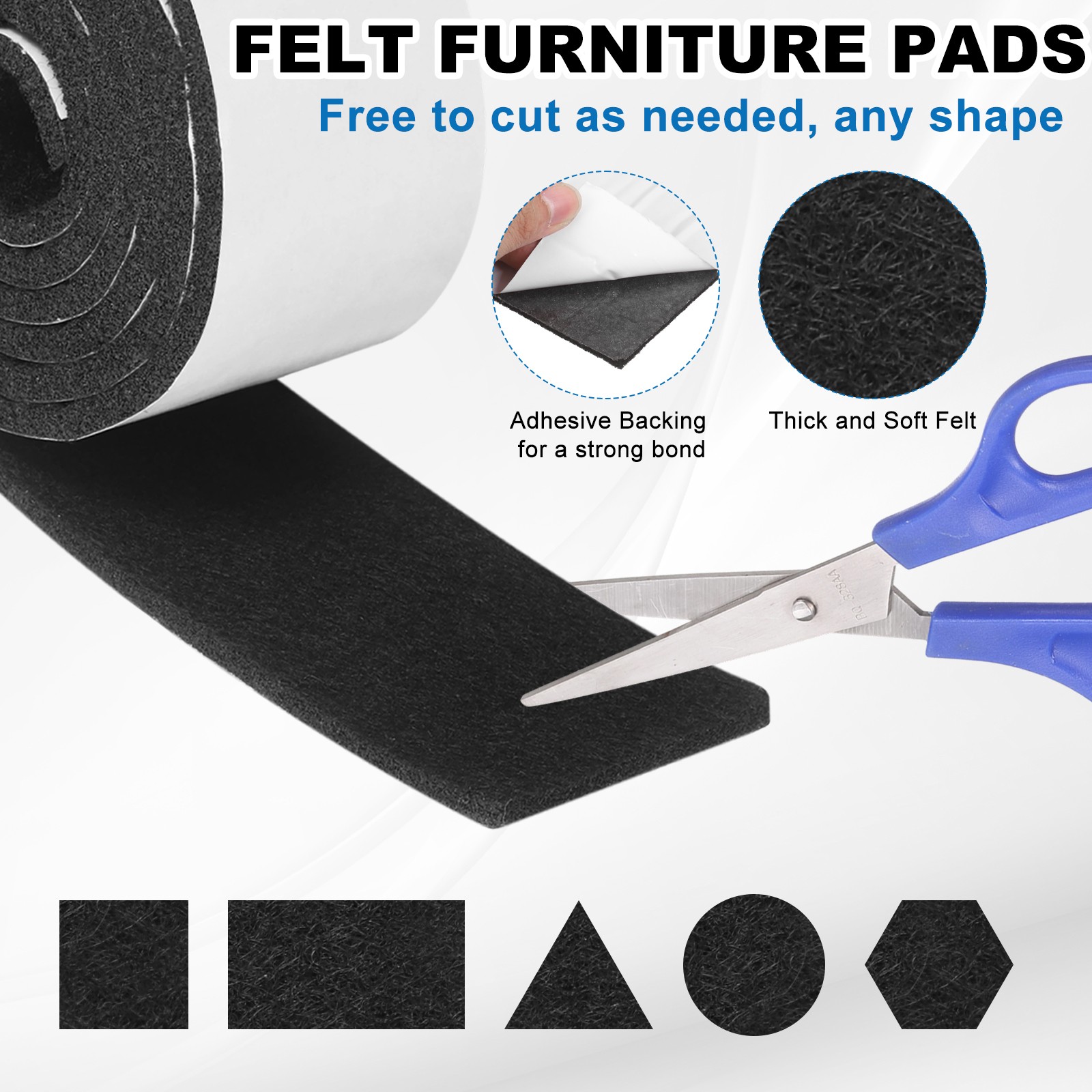 2 Roll Felt Furniture Pads 39"x1.6"x0.12" Non-Slip Floor Protectors Black