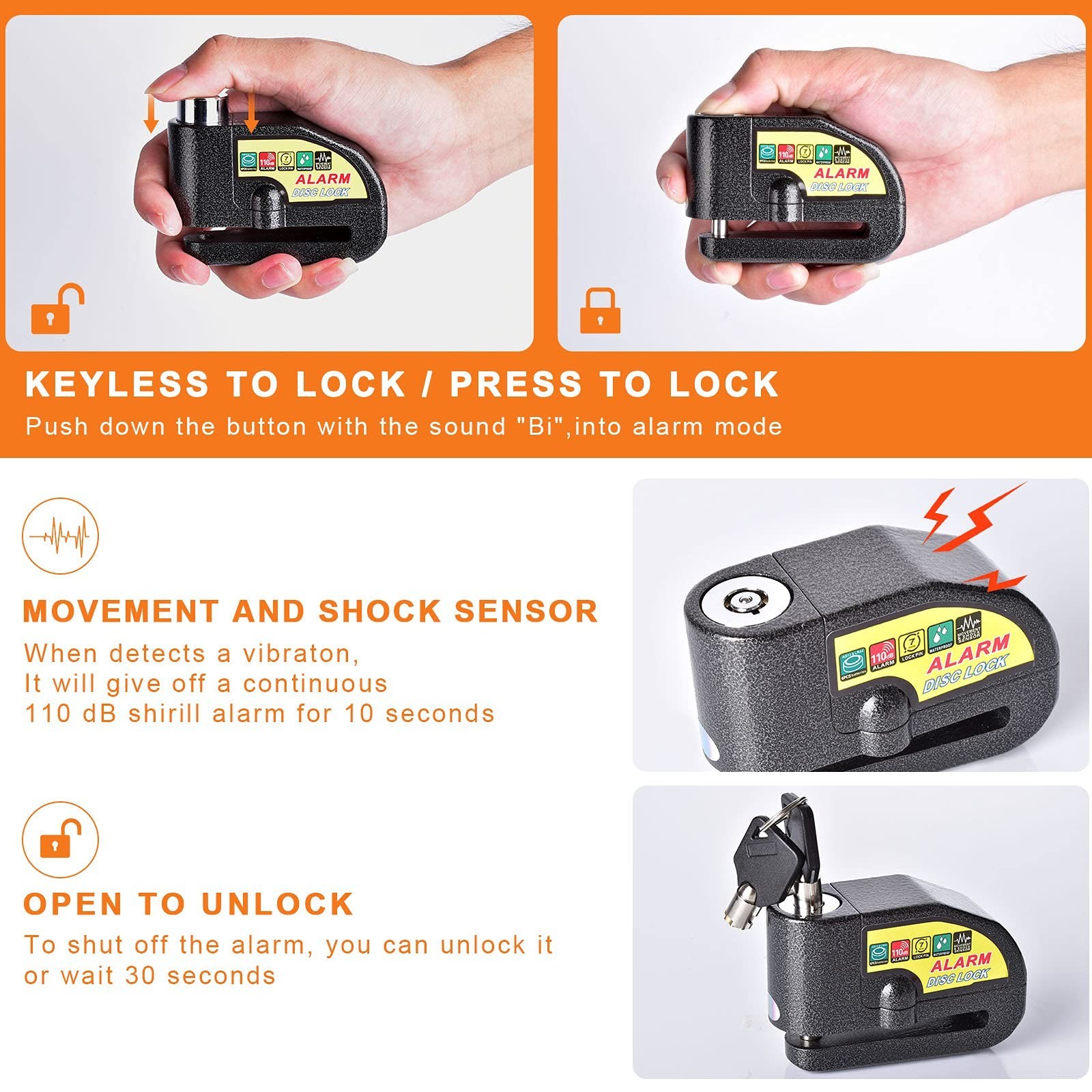 Motorcycle Alarm Disc Brake Lock, Motorcycle Locks Anti-Theft Security Wheel ...