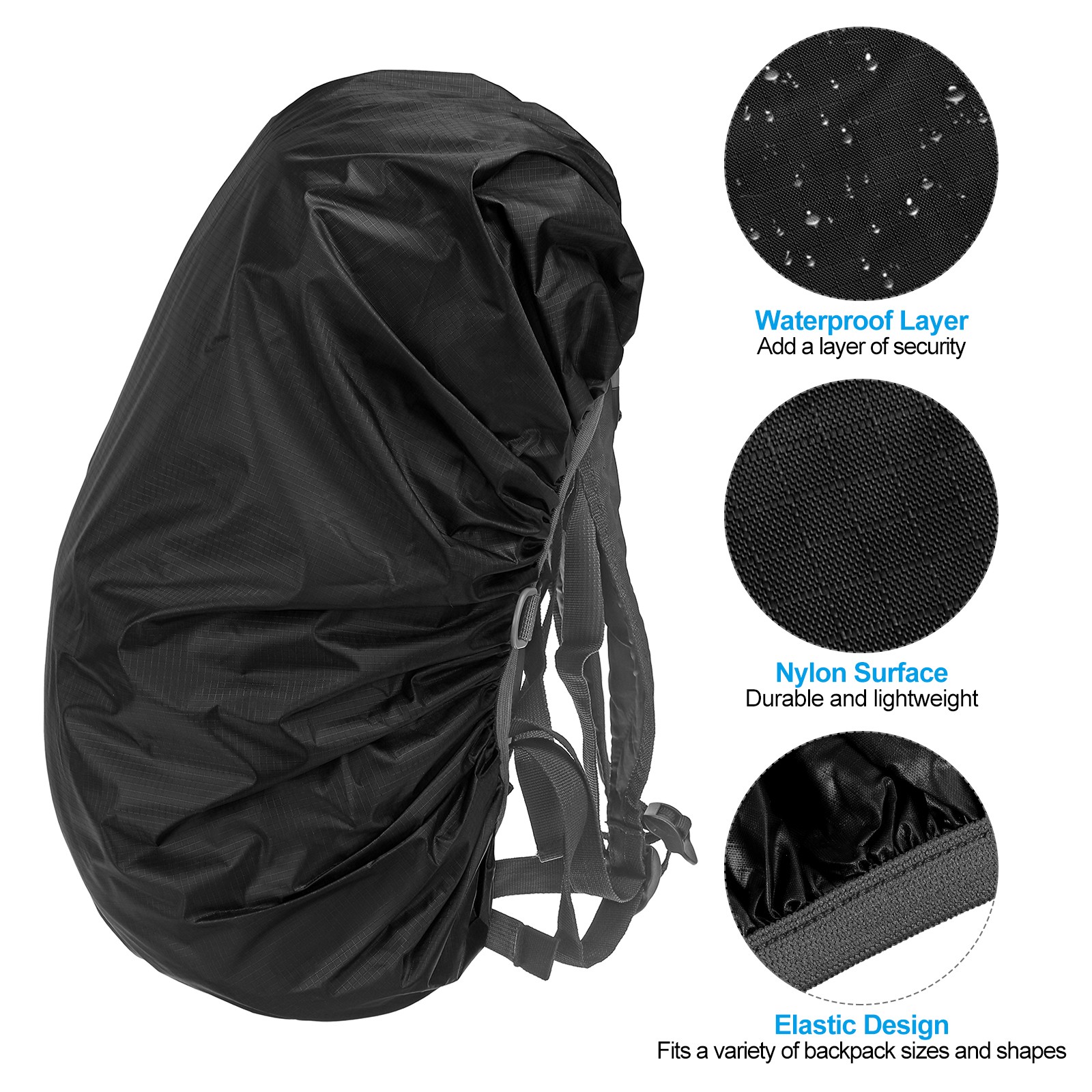 30-40L Backpack Rain Cover with Drawstring Bag, M, Black Checkered