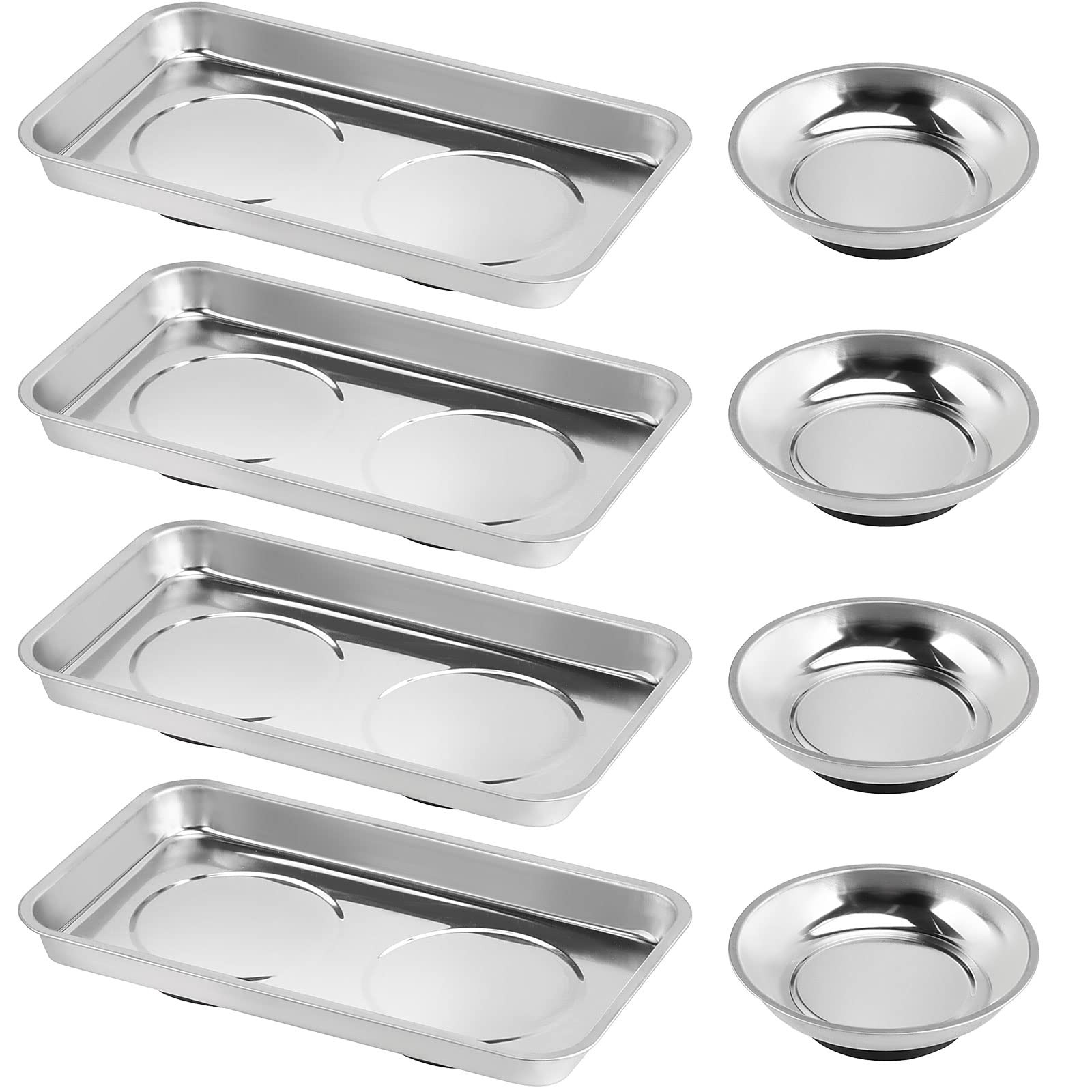 8 Pieces Magnetic Parts Tray Set, Stainless Steel Magnetic Tool Tray Holder, ...