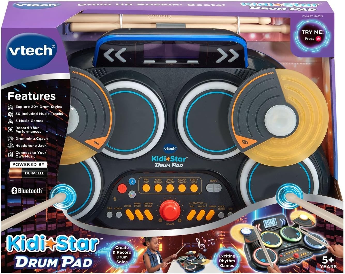 Kidi Star Black Drum Pad - Bluetooth Enabled with Recording & Learning Modes