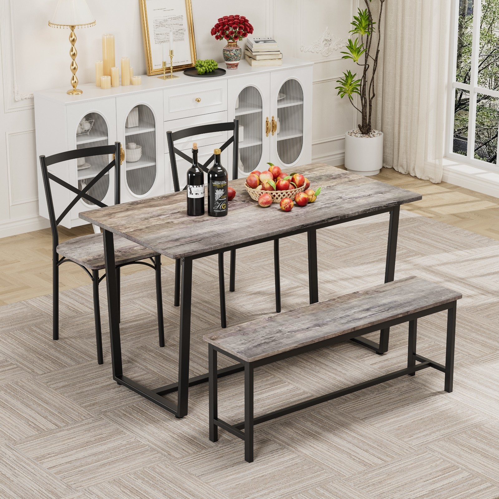 Industrial 4-Pc Table Chair Set Solid Backrest Durable Style