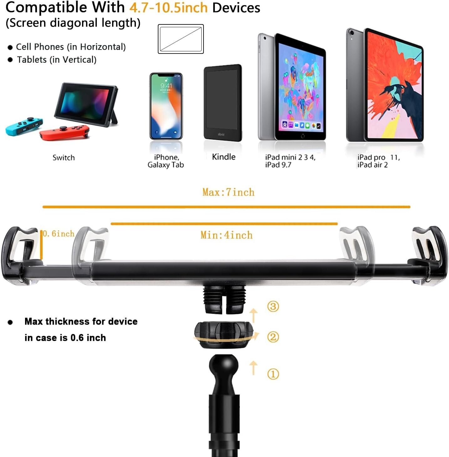Gooseneck Tablet Stand Kindle Holder For Bed Tablet Stand With Adjustable Flexib