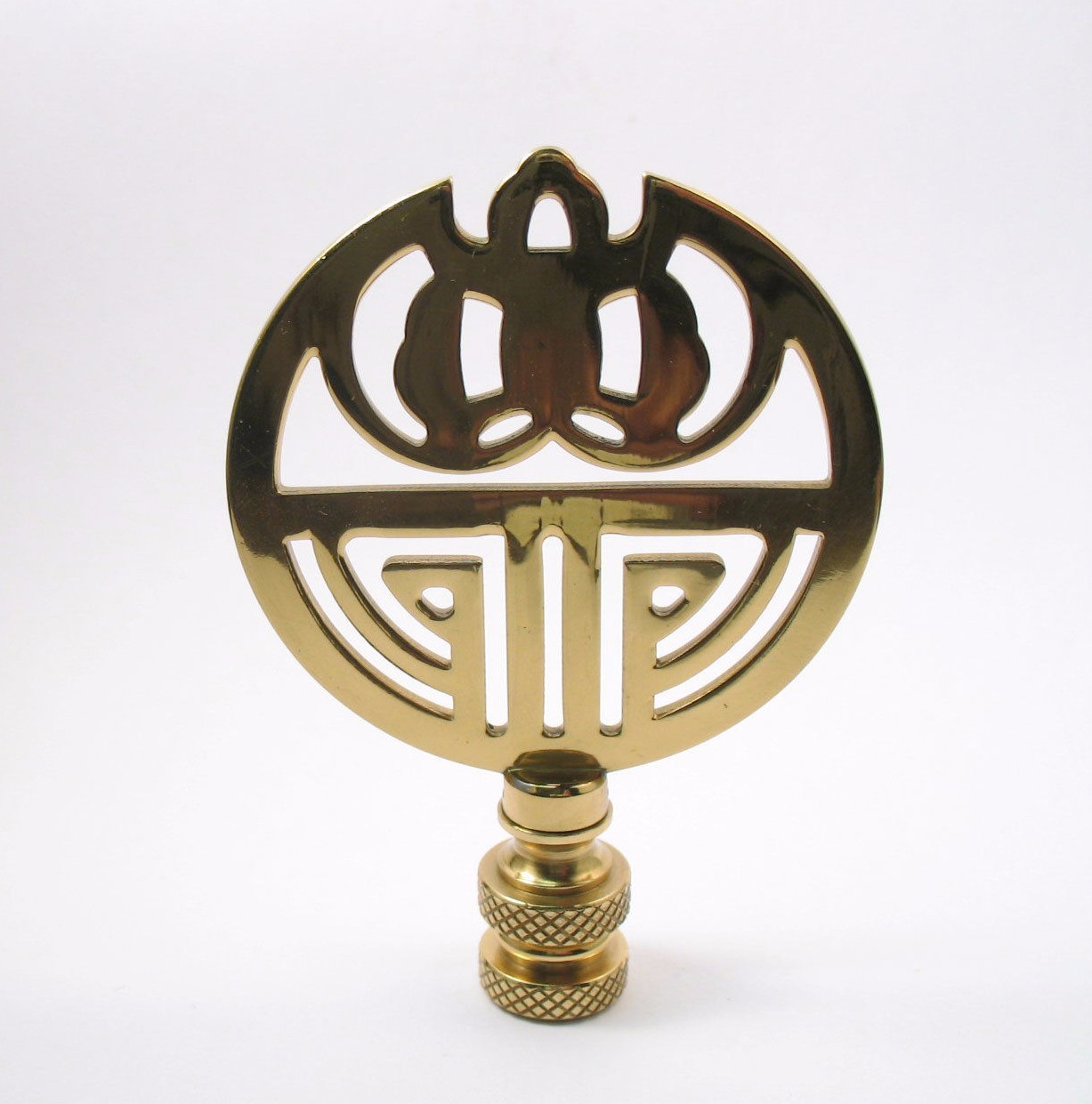 LAMP FINIAL: Solid Brass Deco Crest Shield, Flat Circle (T538)