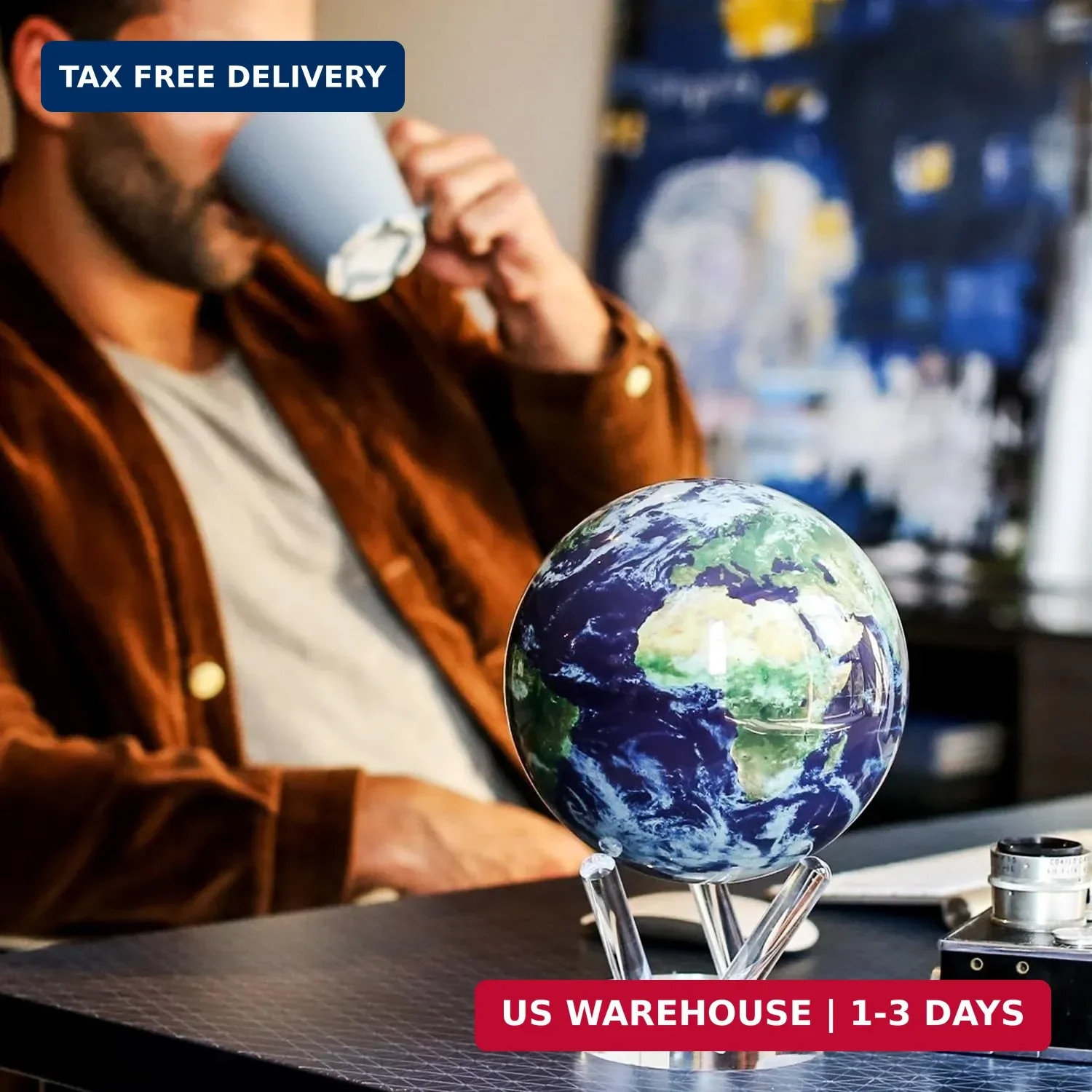 MOVA Globe - Earth with Clouds Classic (4.5") | Self-Rotating Globe Powered by L