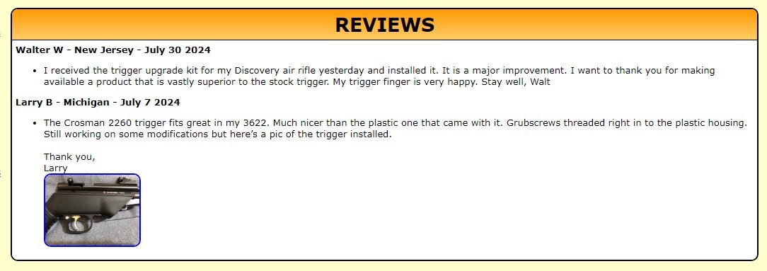 Adjustable Solid Brass Trigger - Fits Crosman 2260 362 3622 Discovery Maximus
