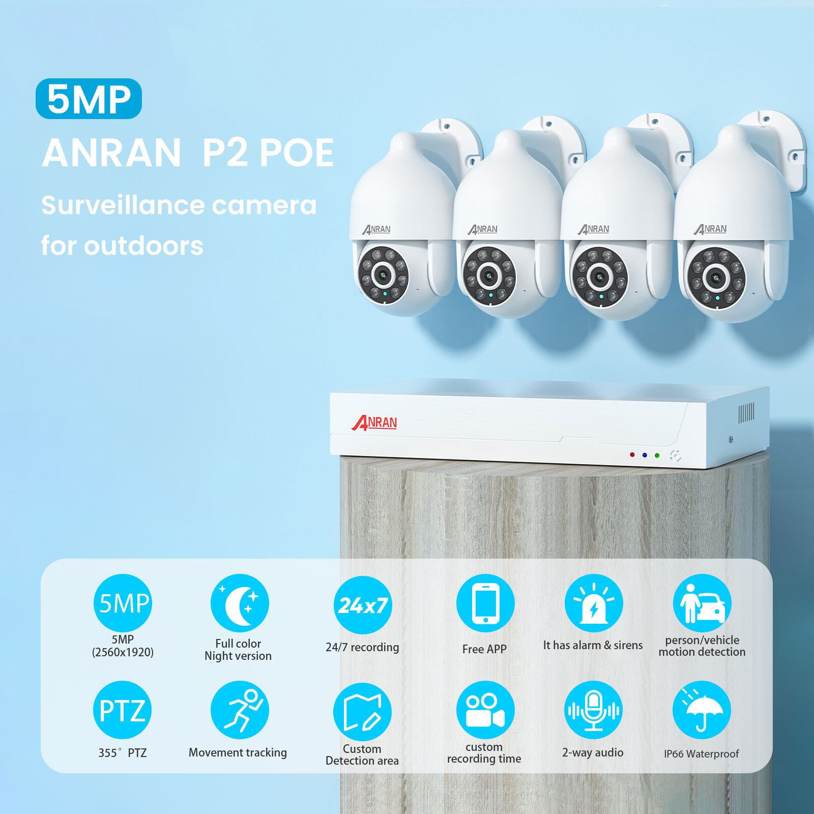 ANRAN 4K CCTV Security Camera System 8MP Kit 24/7 IP 360° PTZ AI Detection 2TB