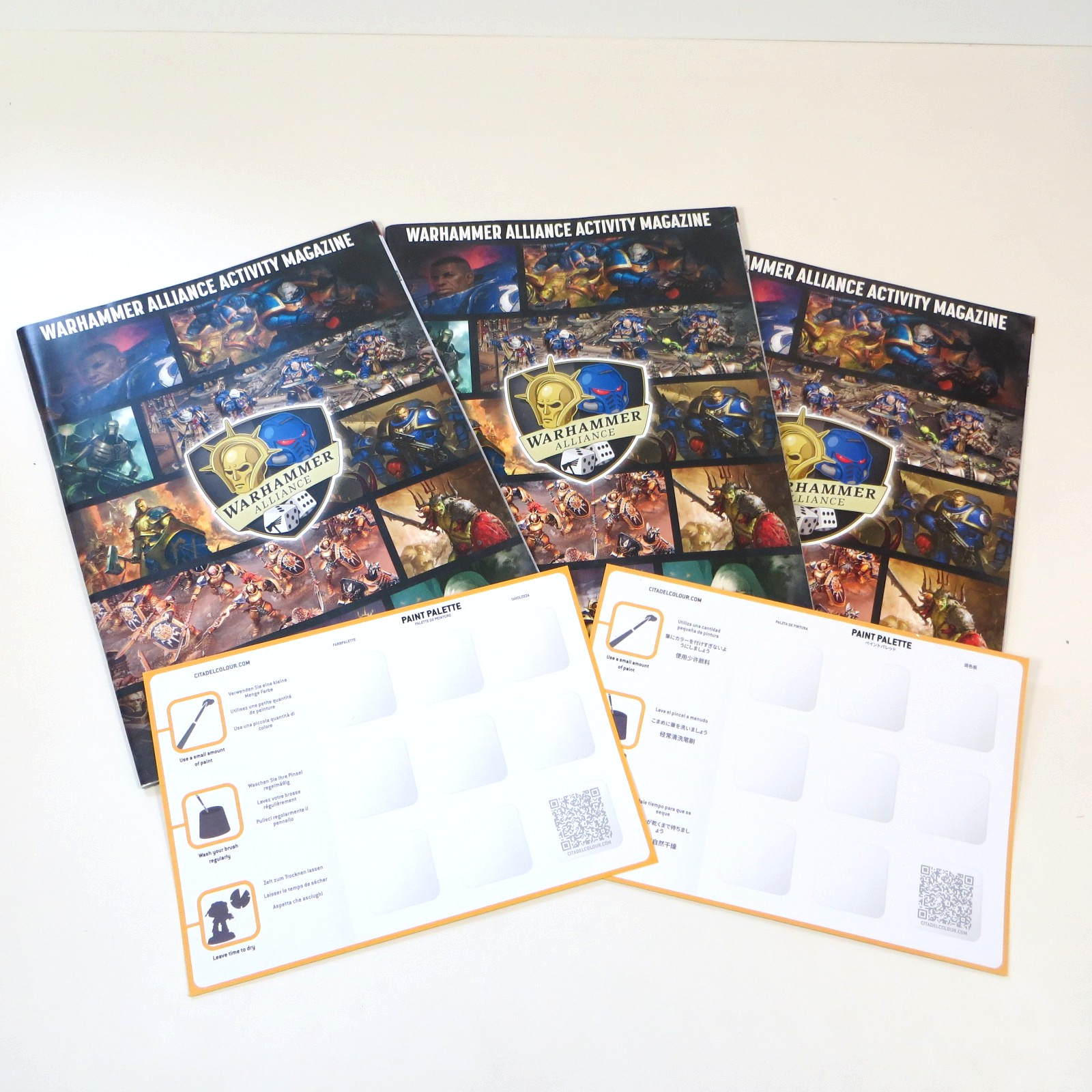 Warhammer Alliance Activity Magazine Lot x3 With 2 Paint Palette Cards GW 40K