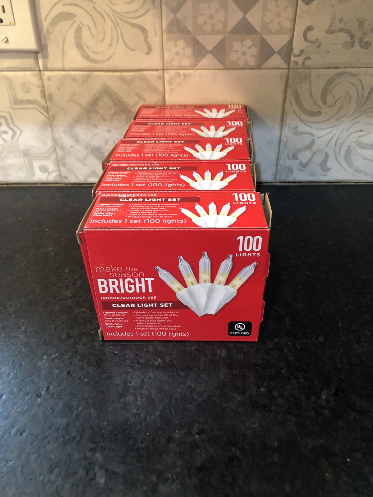 Lot of 5 Make The Season Bright Indoor/Outdoor Clear String 100 Light Set