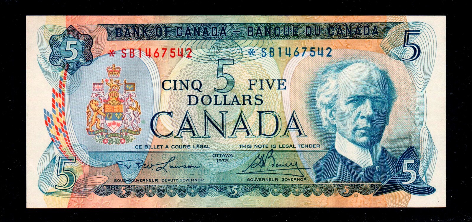 STAR Canada 1972 $5 Bank of Canada GEM UNC Free shipping {H6}