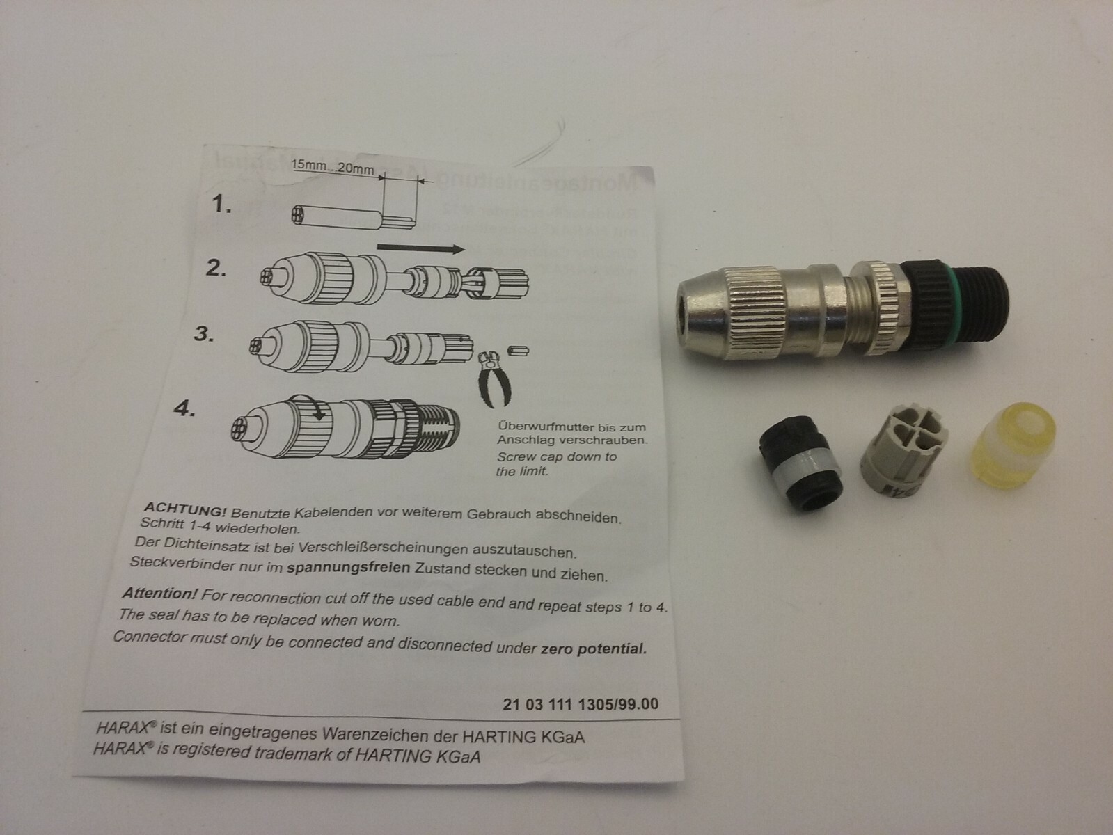 HARTING 21031111405 CIRCULAR CONNECTOR W/HARAX M12-S 4 POS. NNB