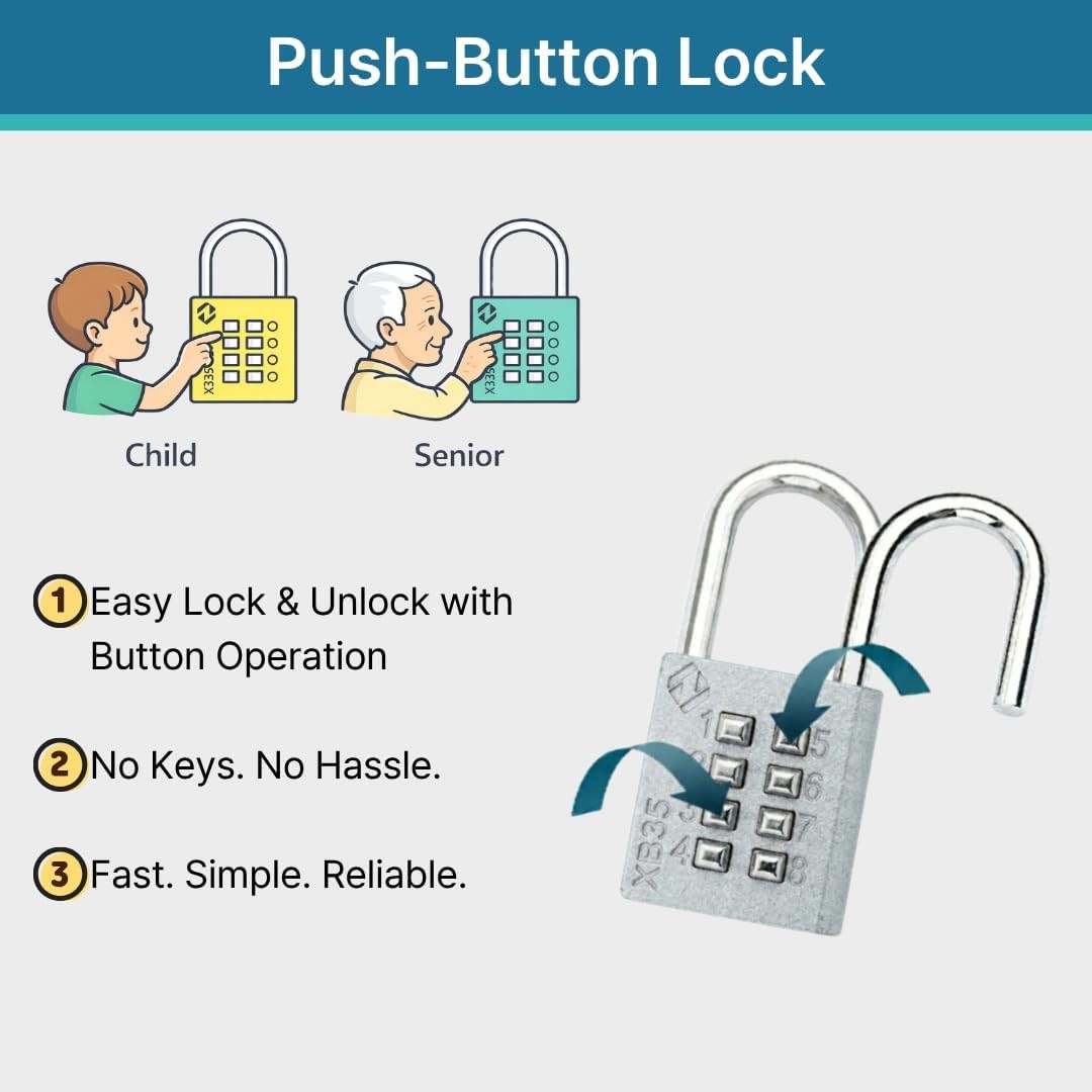8 Digit Push Button Combination Padlock 4 Digit Code Lock for Locker Fence Gray