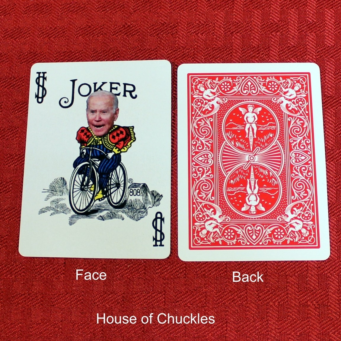 Joker With Biden Head, Bicycle Printed Gaff Card, Red