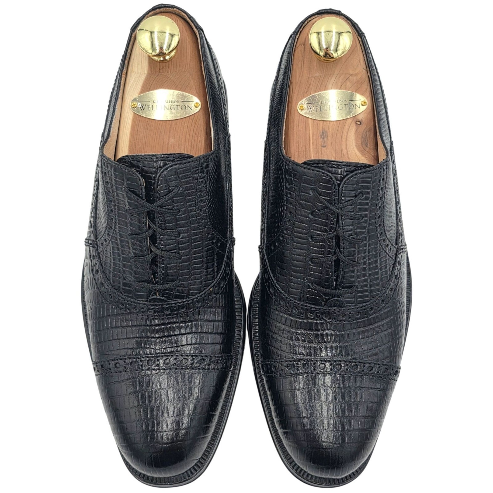 NEW Giorgio Brutini Black Lizard Print Leather Cap-toe Oxford Men 8M Dress Shoes