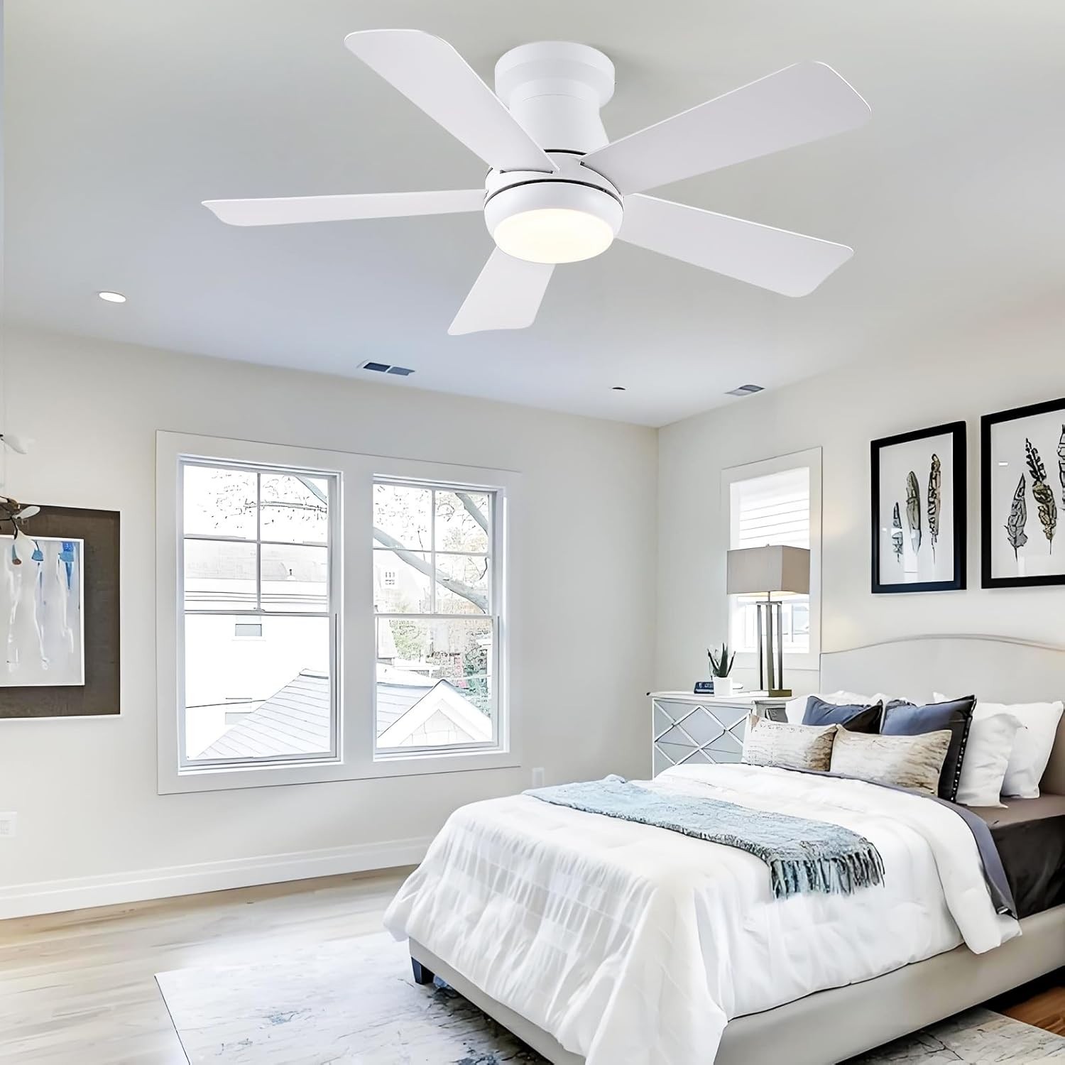 40in Ceiling Fan with Light Remote Dimmable 6 Speed DC Flush Mount