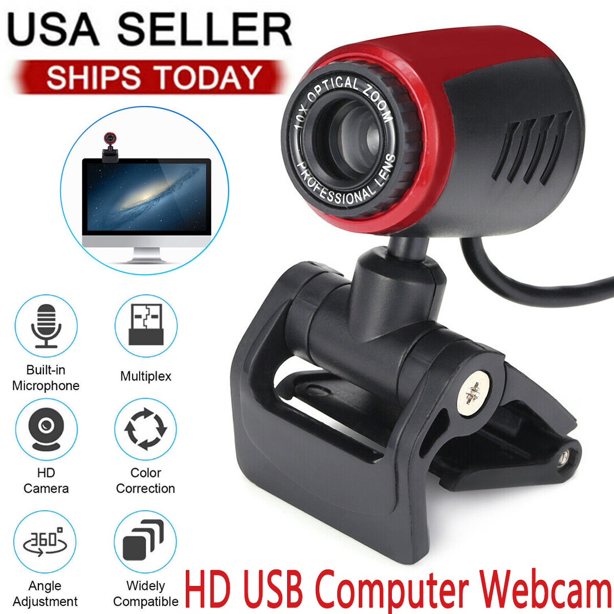 HD 1080P Webcam USB Computer Web Camera W/ Microphone For PC Laptop Desktop