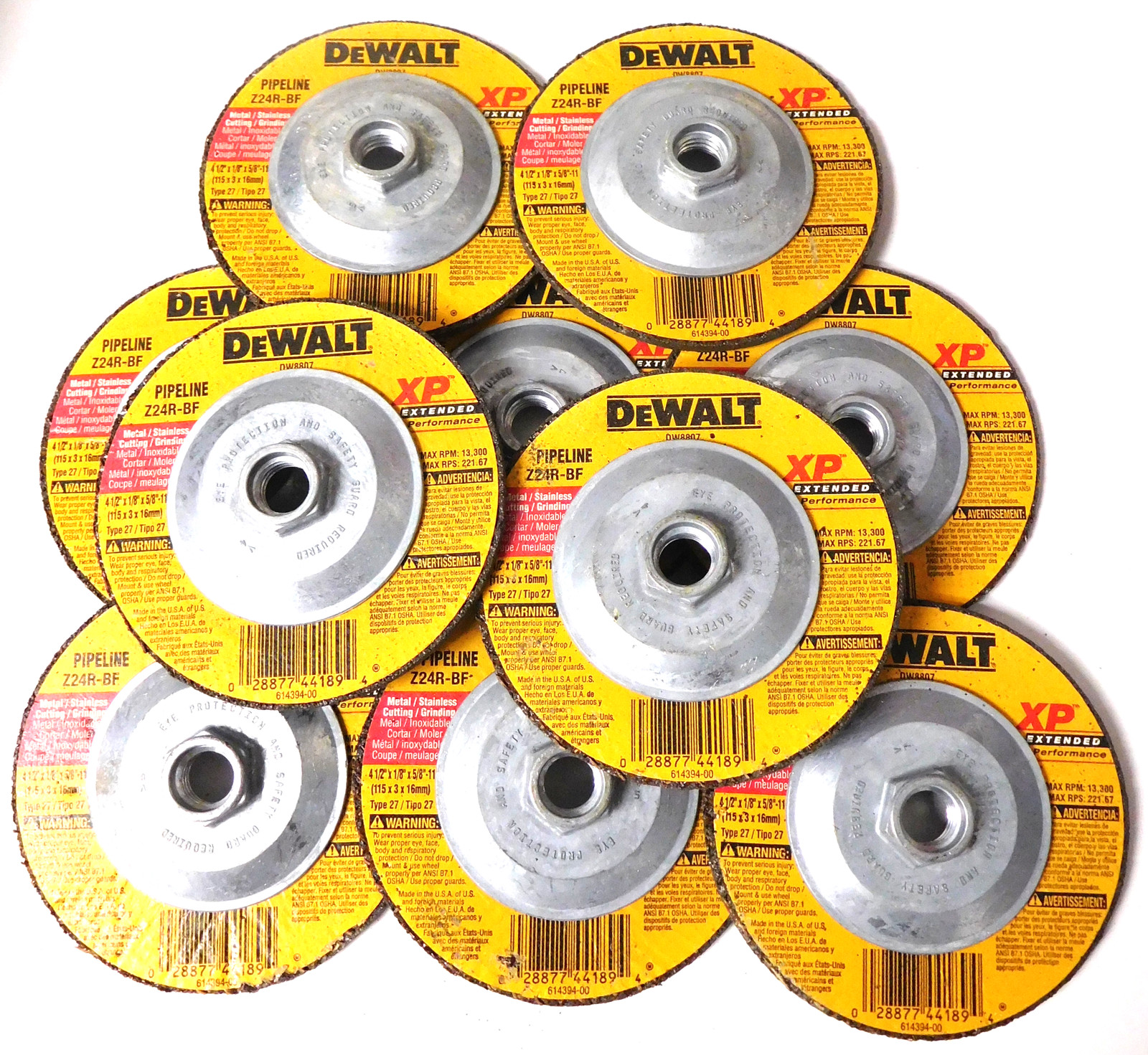 Dewalt 4-1/2" x 1/8" x 5/8"-11 Grinding Wheels 10 Wheels USA DW8807