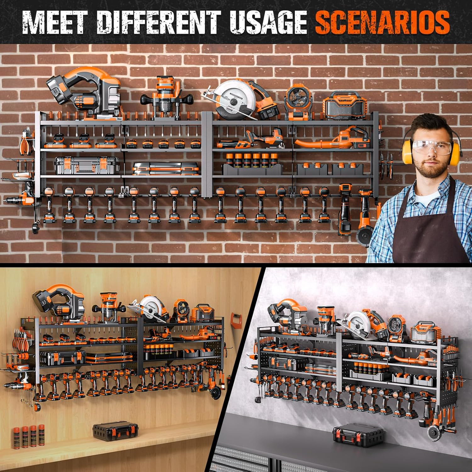 Super Large 66" Wall-Mount Tool Organizer with 18 Drill Holders, 600 Lbs Capacit
