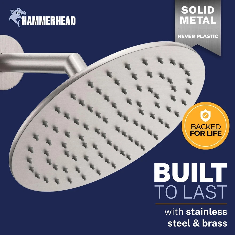 Rainfall Shower Head 8 Inch 2.5 GPM Brushed Nickel HammerHead Showers Solid
