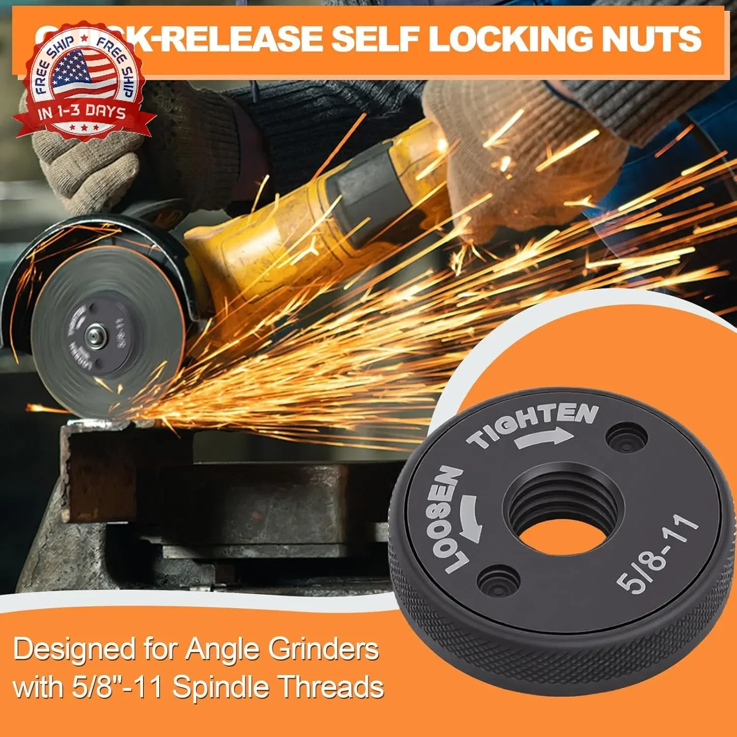 5/8"-11 Quick Change Angle Grinder Nuts, Self Locking Flange Nut No Wrench Requi