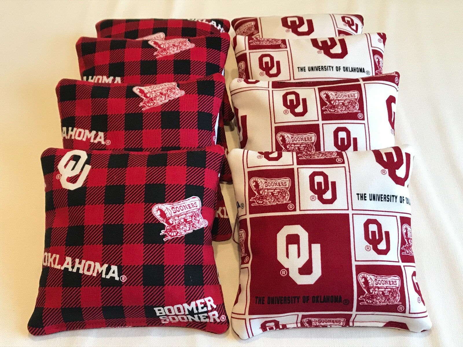 8 CORNHOLE BEAN BAGS OKLAHOMA SOONERS BUFFALO PLAID CORN HOLE REGULATION BAGS