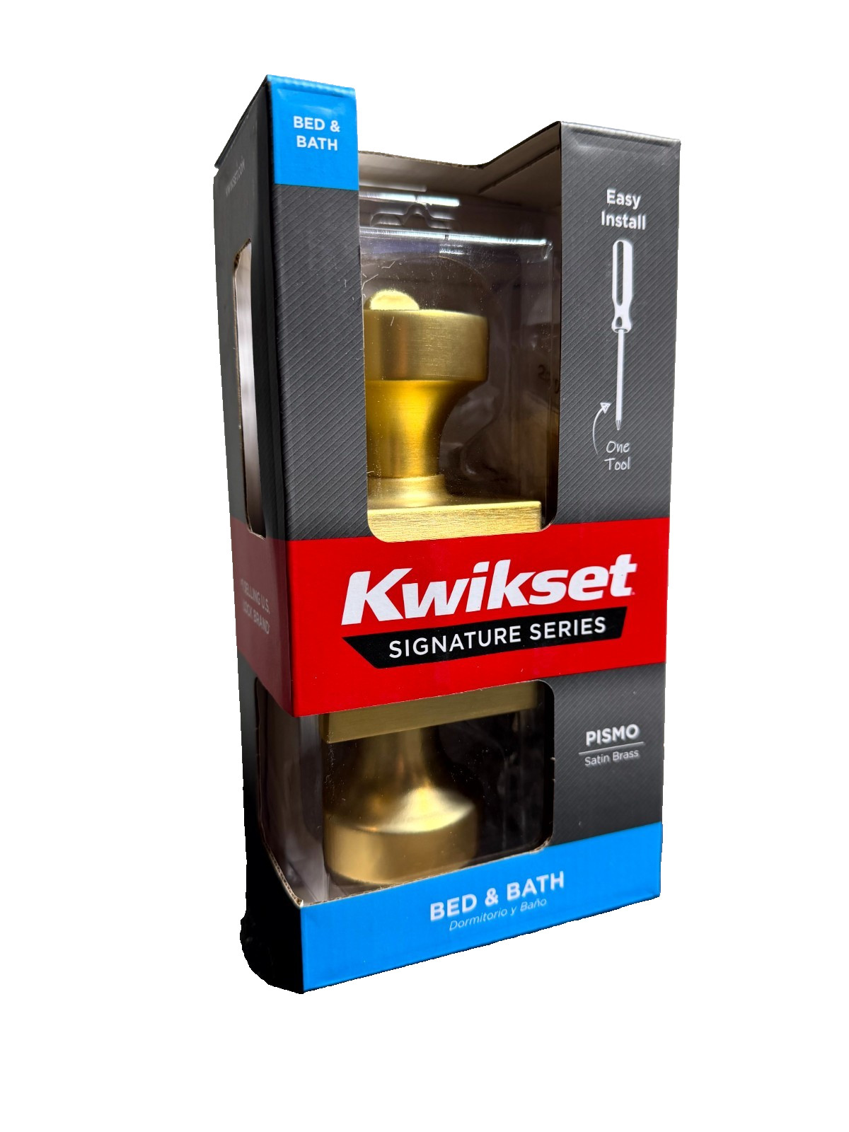 Kwikset Signature Series Pismo Satin Brass Bed/Bath Square Privacy Door Knob