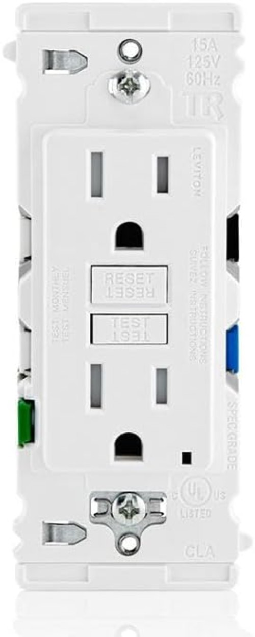 Lever Edge 15 Amp Self-, Tamper Resistant GFCI Outlet, EGFT1-W, White