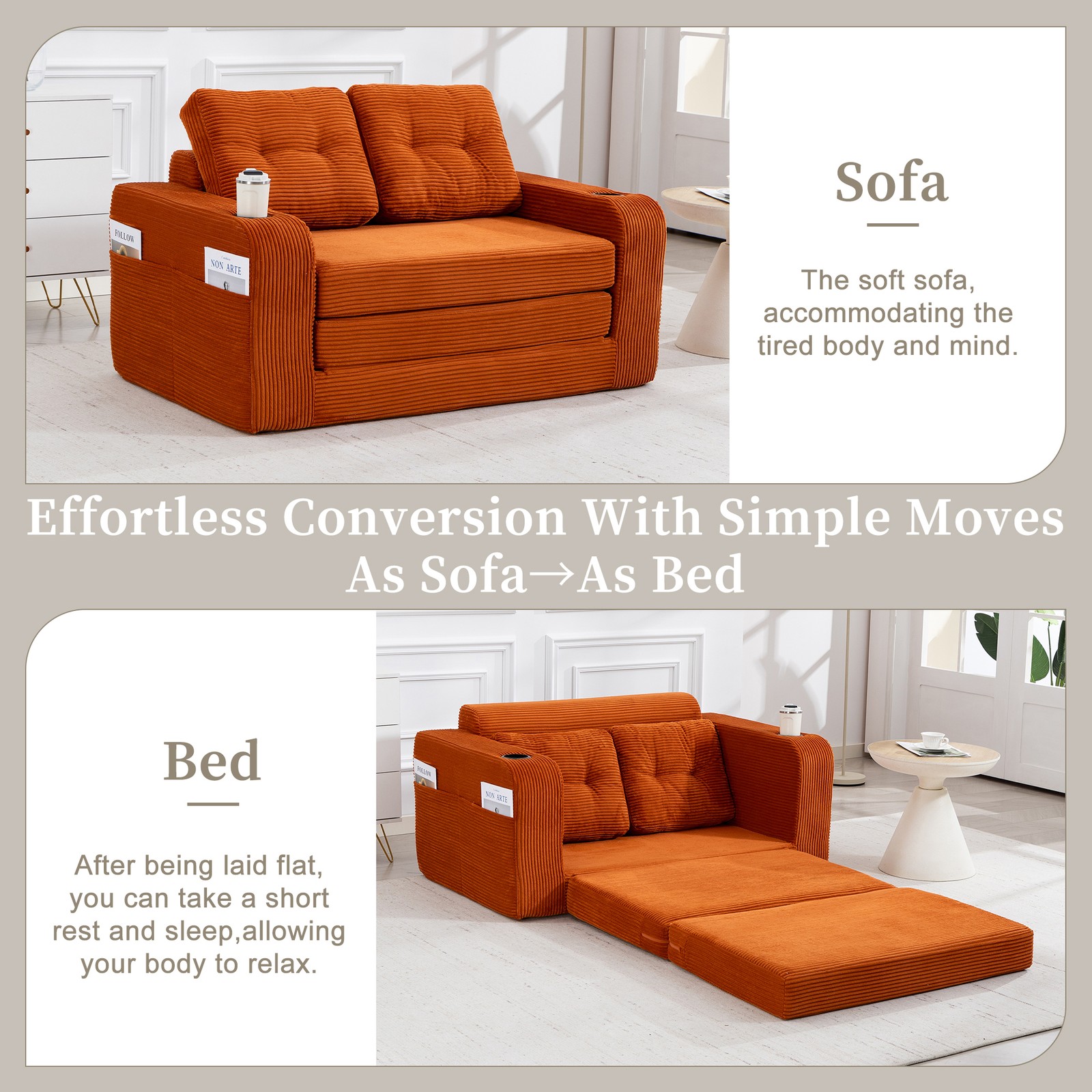 Convertible Sofa Bed,Expandable double Sofa Bed,2 in 1 Convertible Sofa Bed,F