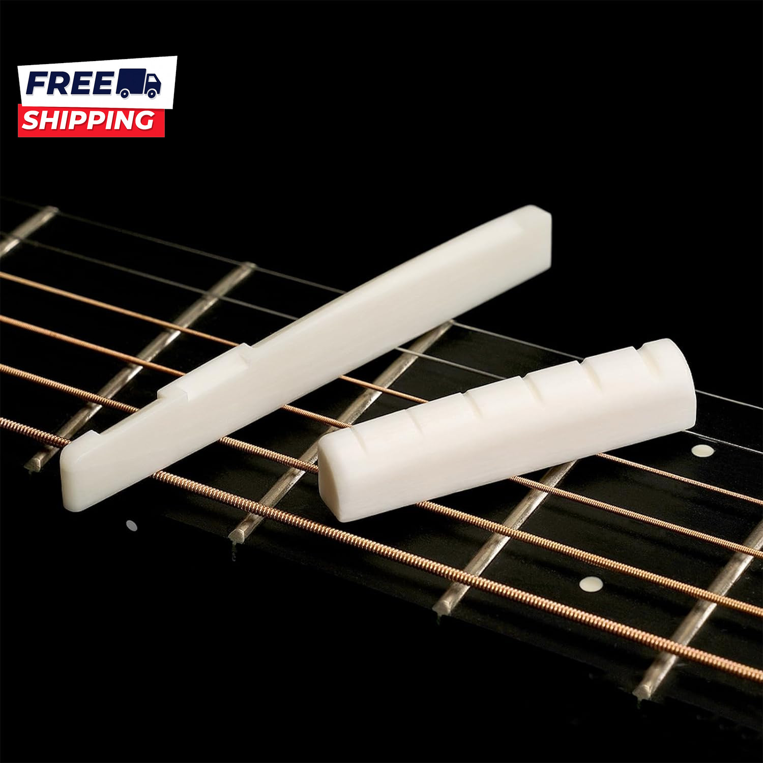 6 String Acoustic Guitar Bone Bridge Saddle and Nut Made of Real Bone