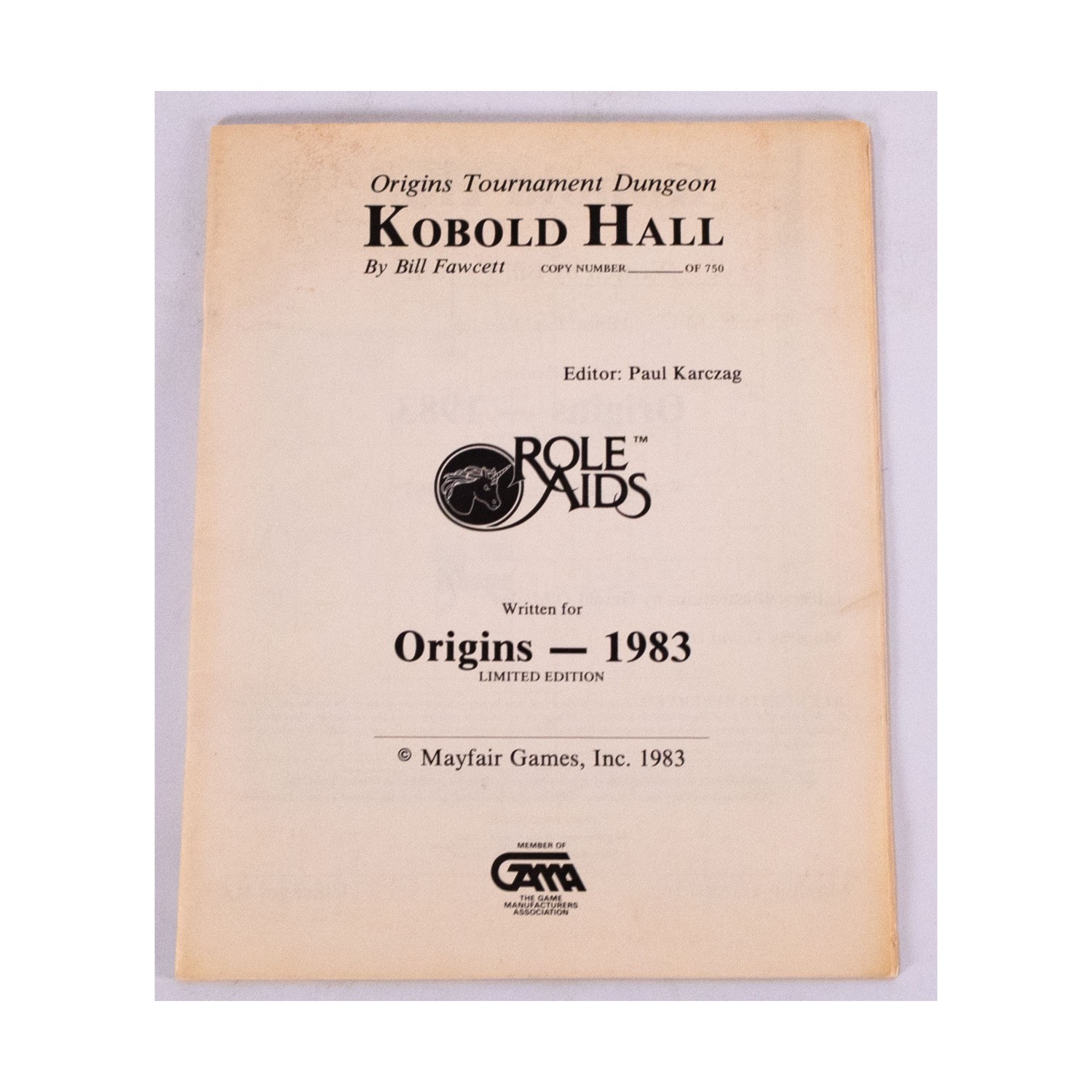 Mayfair Roleaids Kobold Hall (No Folder) VG+